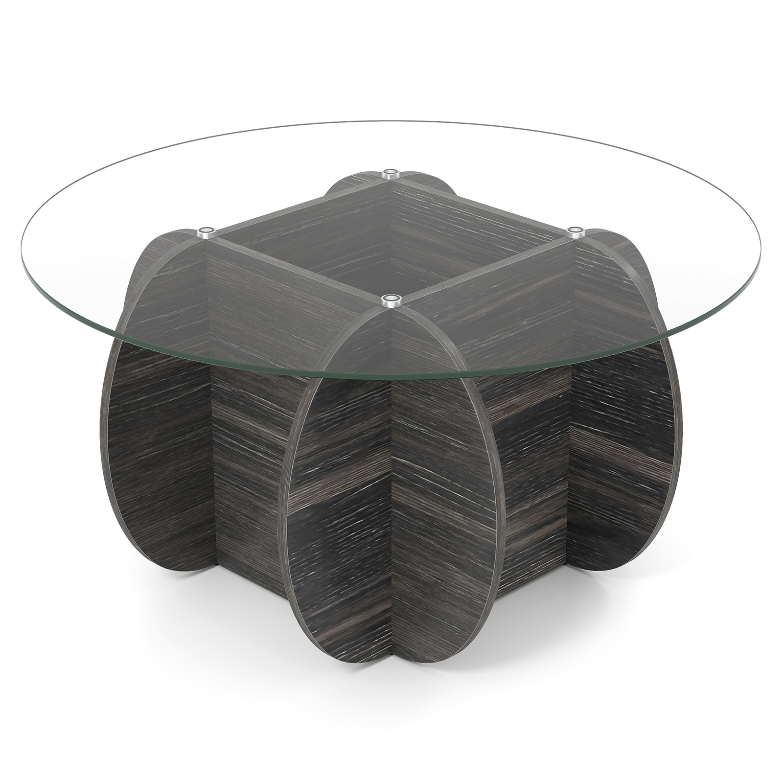 Costway φ89cm Ronde Salontafel met Gehard Glasblad & Massief Houten Basis Moderne Salontafel