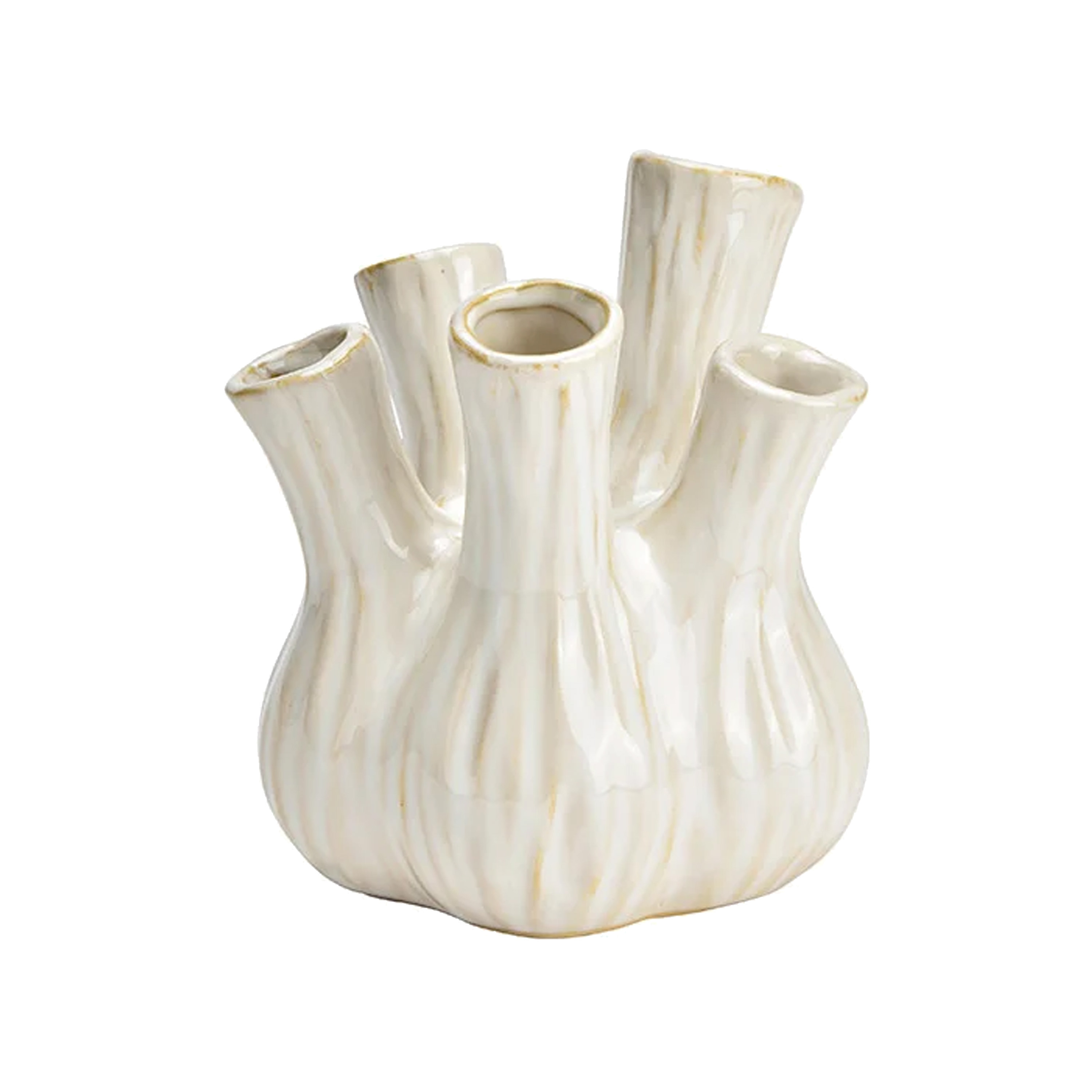 Merkloos Bloemenvaas - tulpenvaas - wit - keramiek - L13 x B13 x H16 cm - toetervaas -