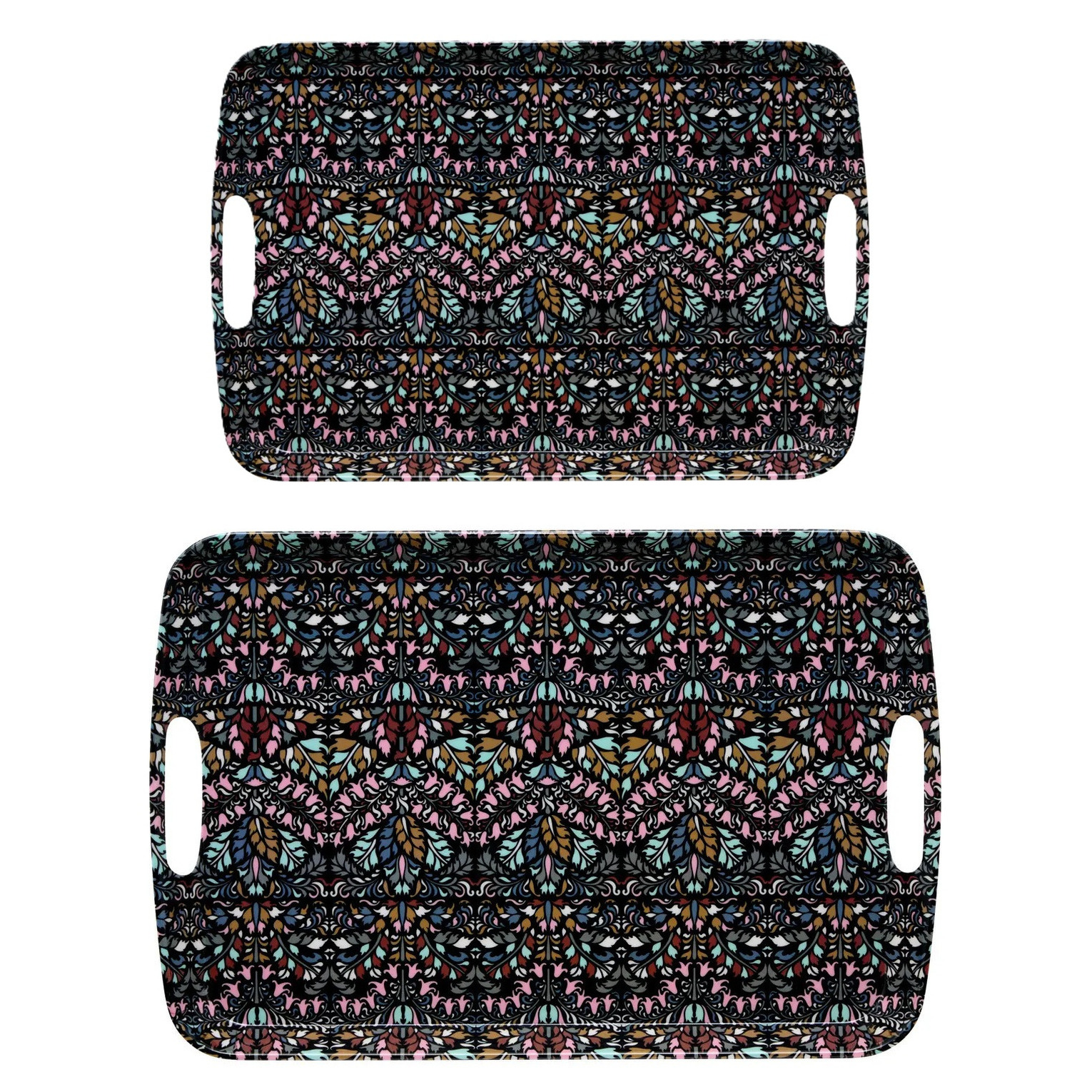 5five Design dienbladen van melamine - 2x stuks - in 2 maten - flowers print antraciet -