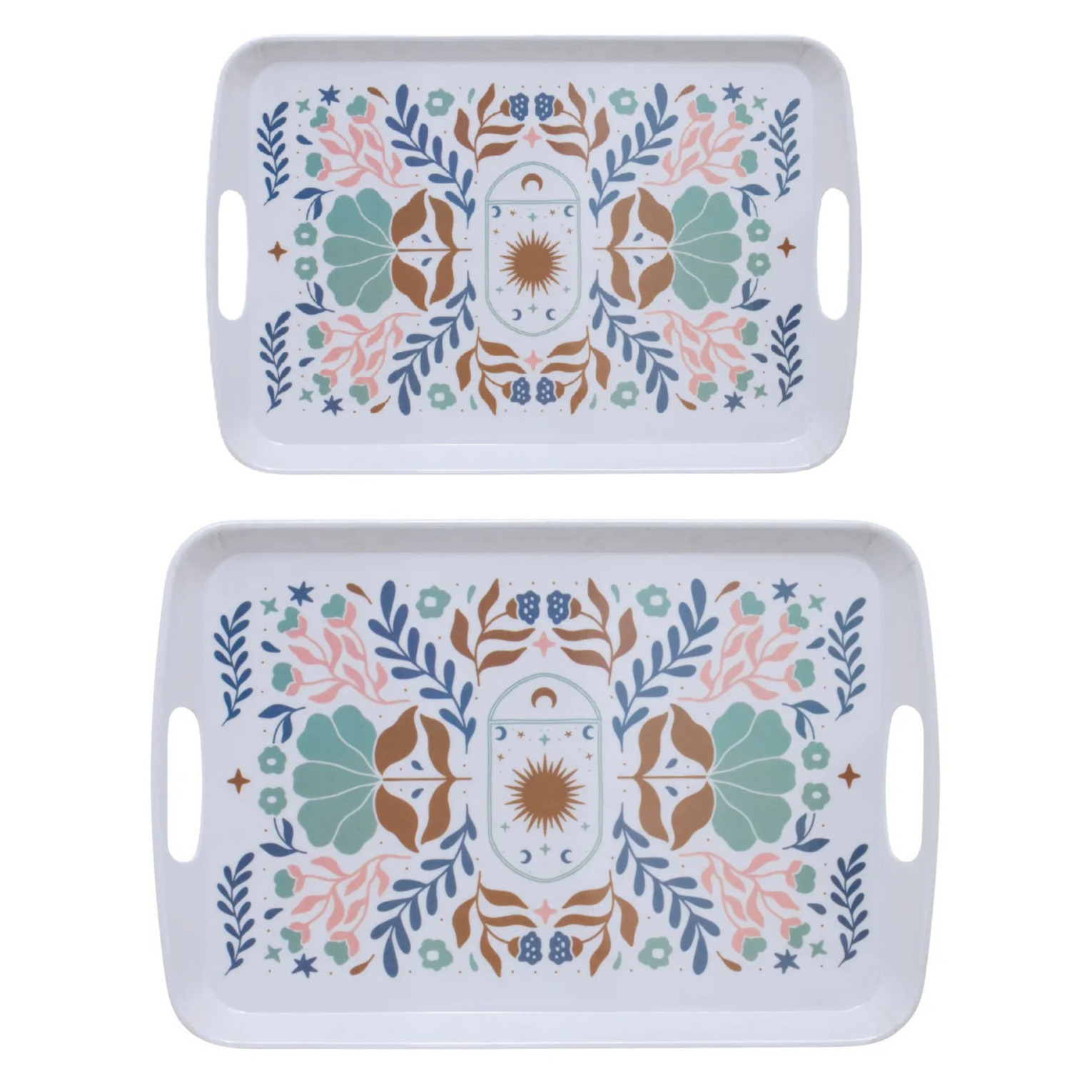 5five Design dienbladen van melamine - 2x stuks - in 2 maten - flowers print wit -