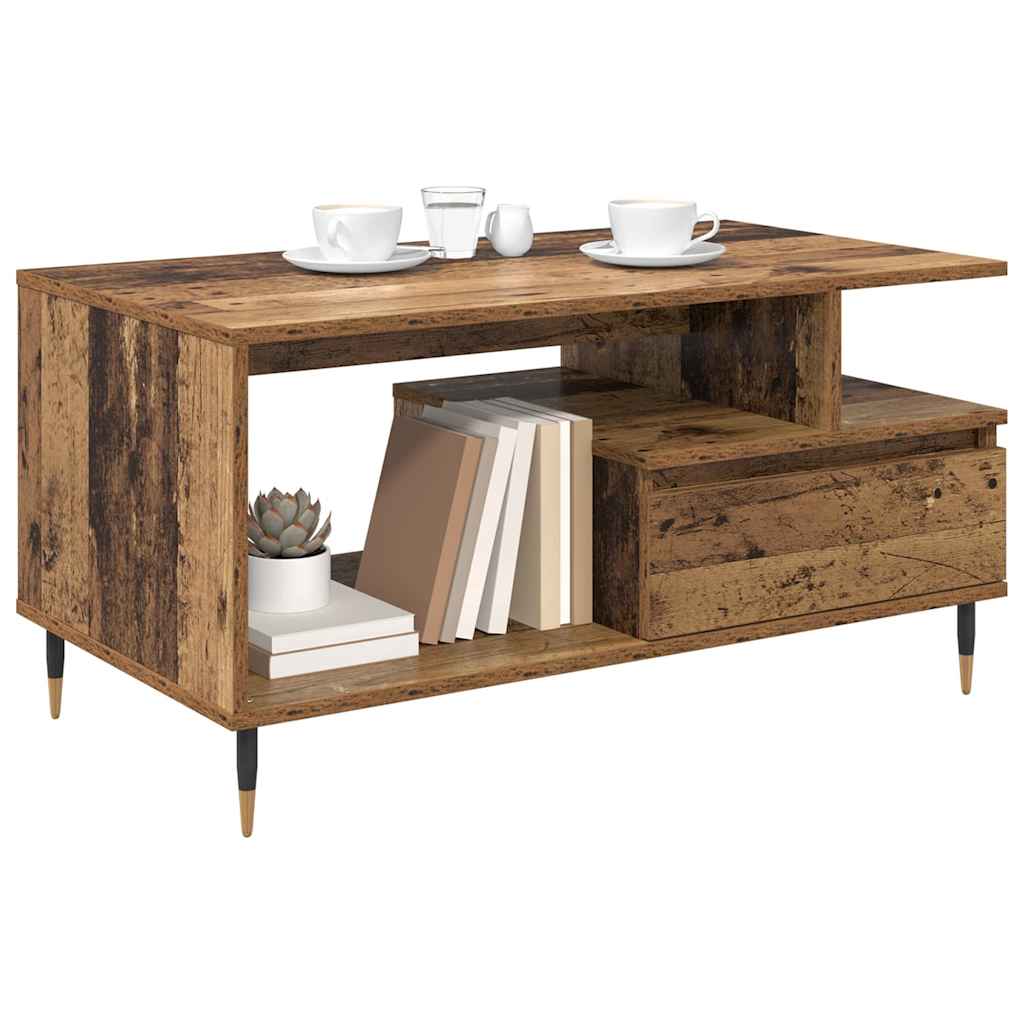 vidaXL Salontafel met lade Oud hout 90 x 49 x 45 cm Bewerkt hout