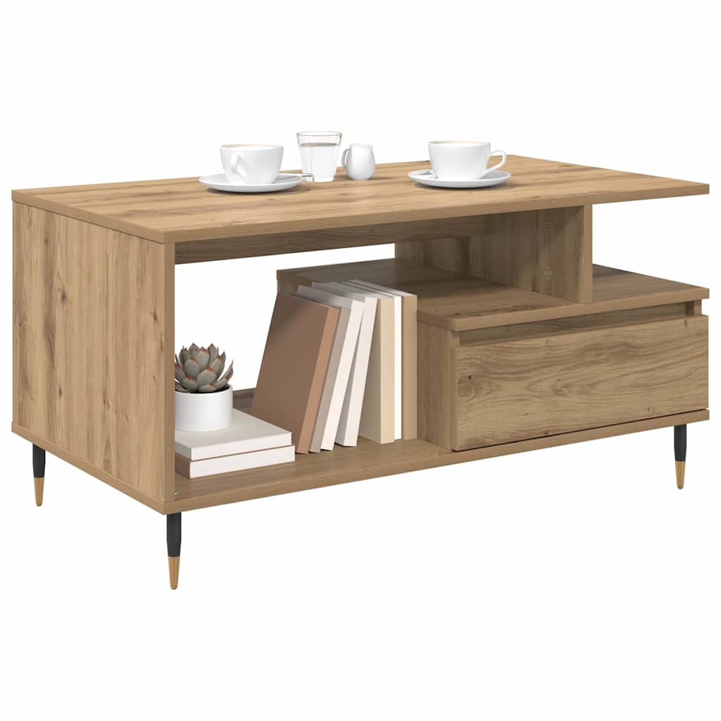 vidaXL Salontafel artisanaal eikenkleurig 90 x 49 x 45 cm Bewerkt hout