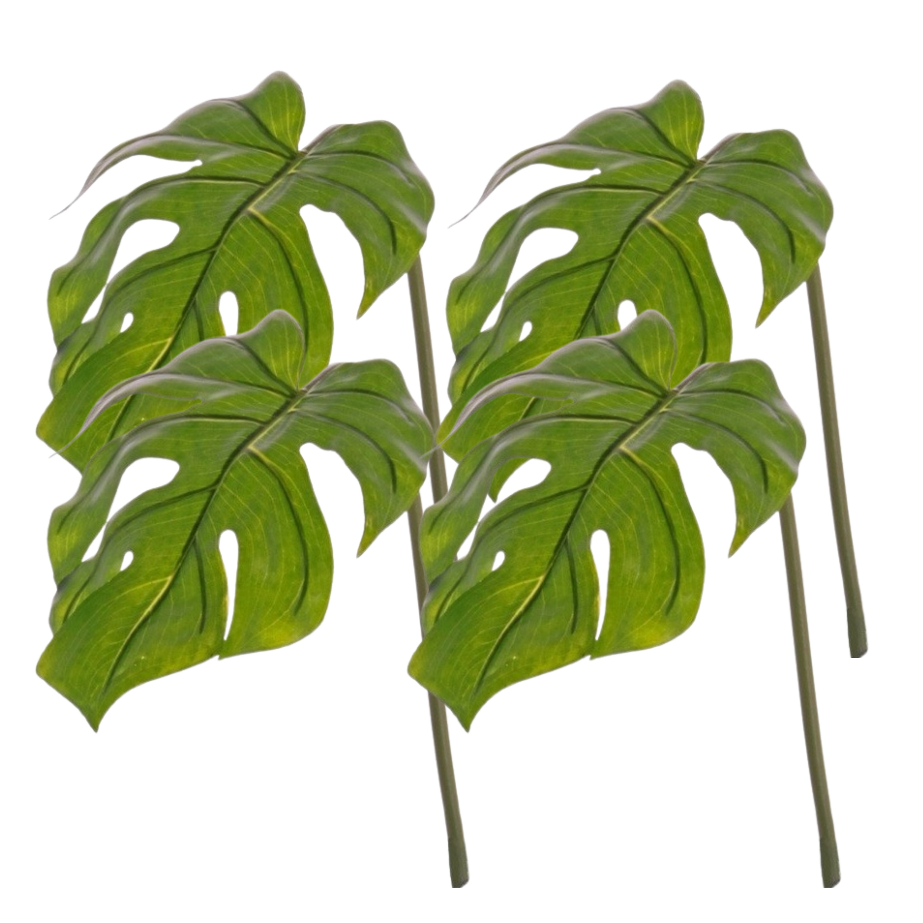 Merkloos Kunstplant Monstera tak - 4x - bladgroen steel - 55 cm - gatenplant takken -