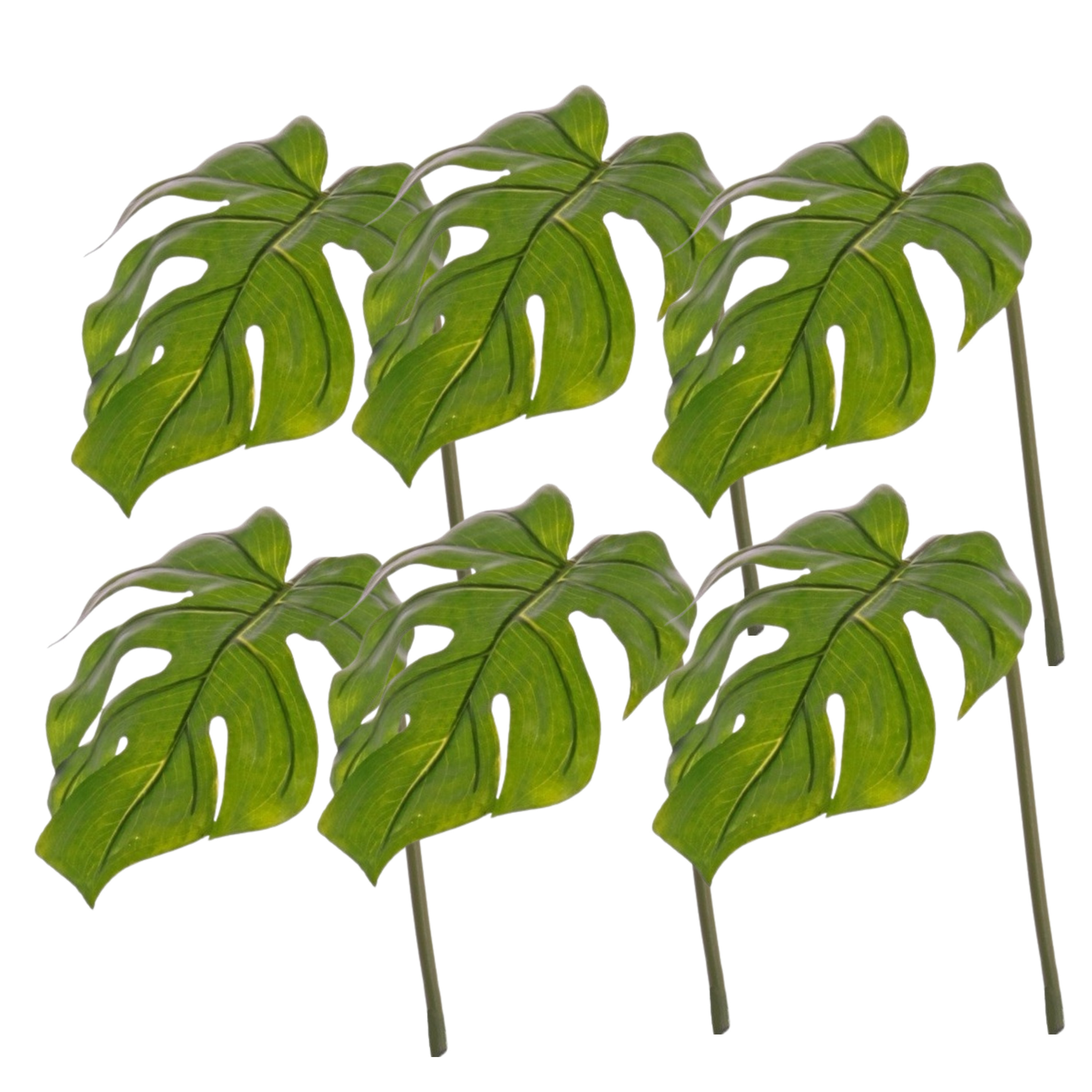 Merkloos Kunstplant Monstera tak - 6x - bladgroen steel - 55 cm - gatenplant takken -