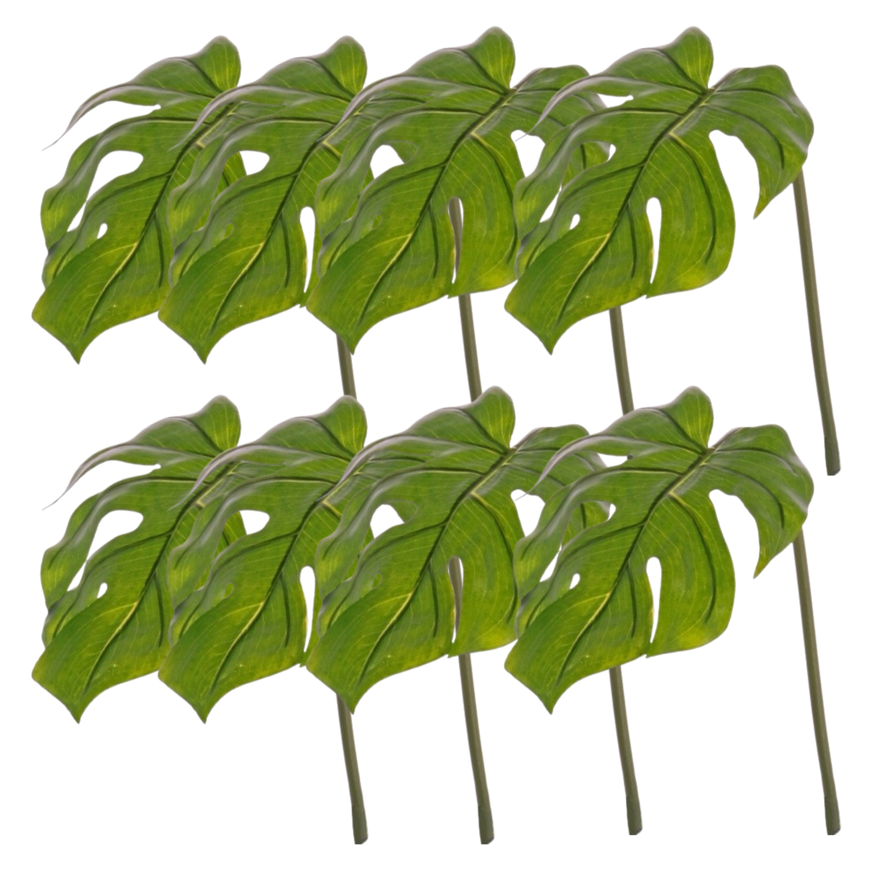 Merkloos Kunstplant Monstera tak - 8x - bladgroen steel - 55 cm - gatenplant takken -