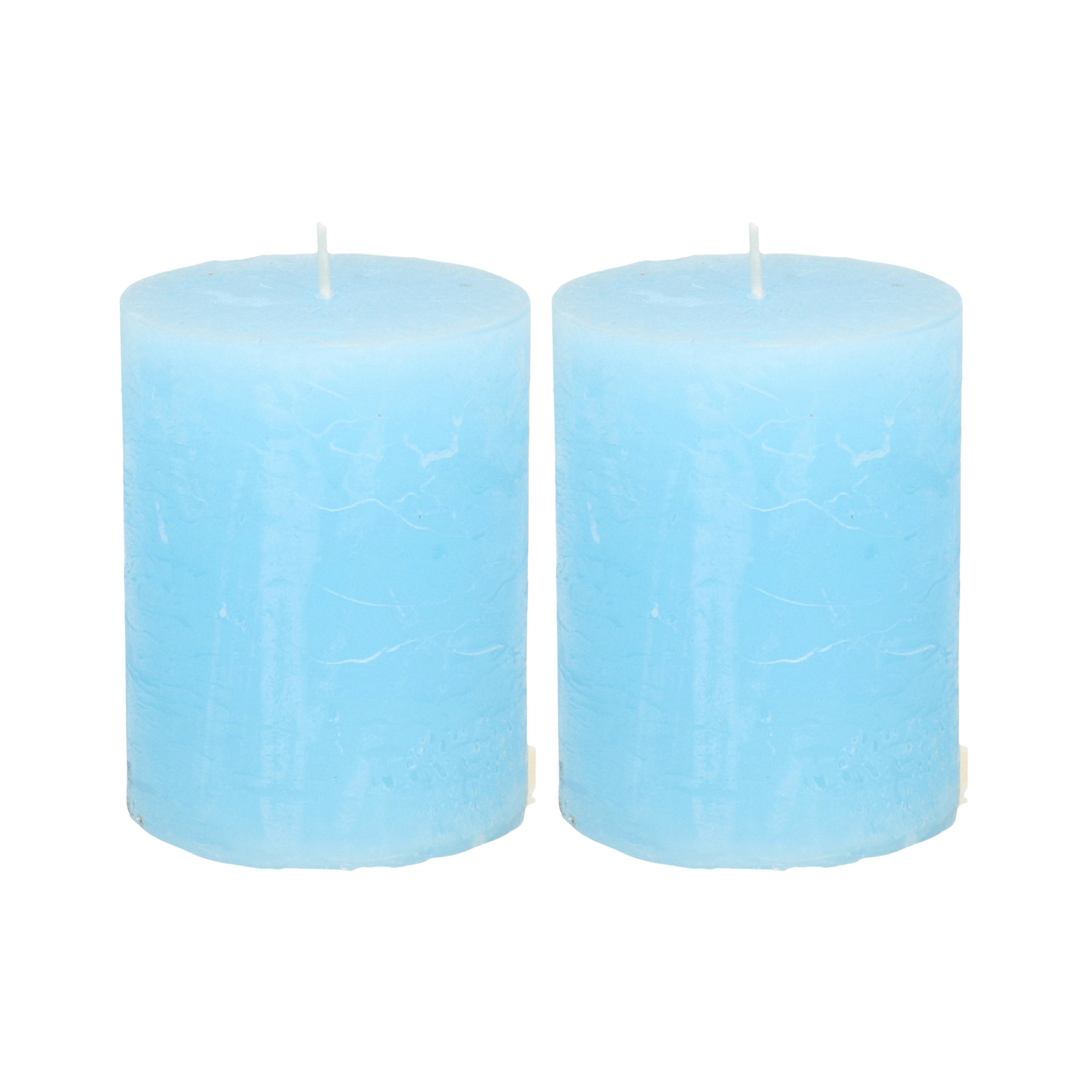 Atmosphera Stompkaars - 2x - licht blauw - 7 x 9 cm - middel rustiek model - cilinderkaars - kaa -