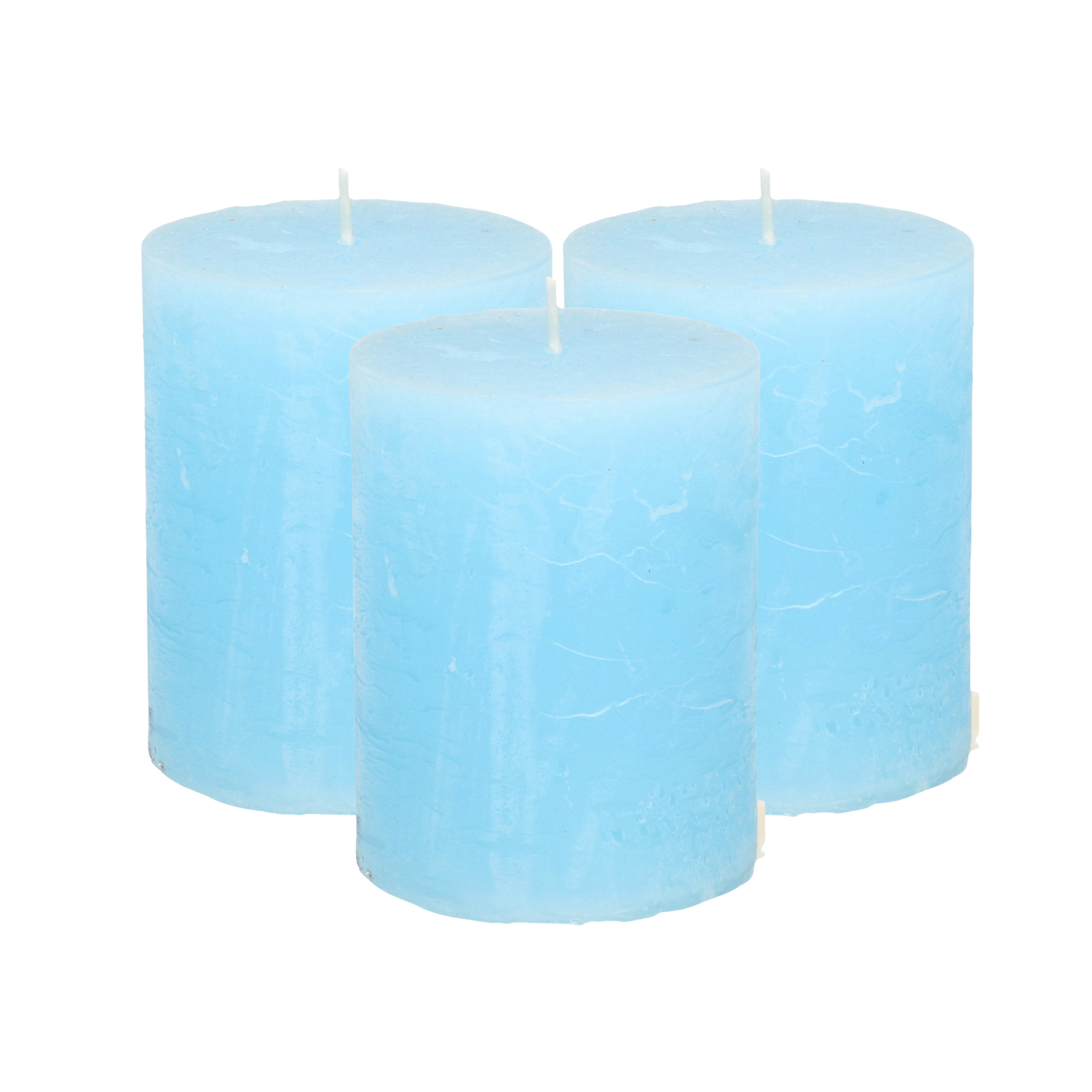 Atmosphera Stompkaars - 3x - licht blauw - 7 x 9 cm - middel rustiek model - cilinderkaars - kaa -