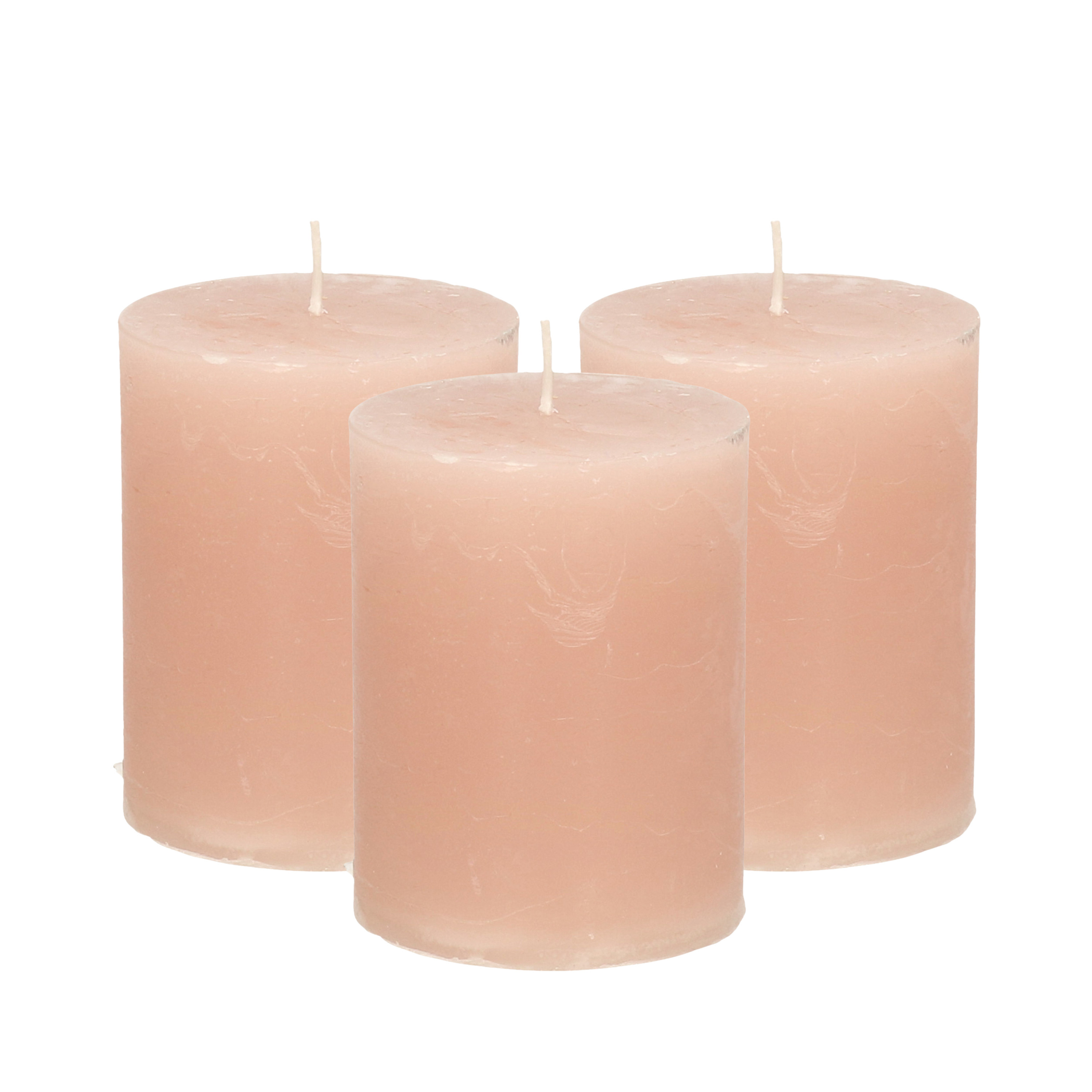 Atmosphera Stompkaars - 3x - taupe - 7 x 9 cm - cilinderkaars - middel rustiek model -