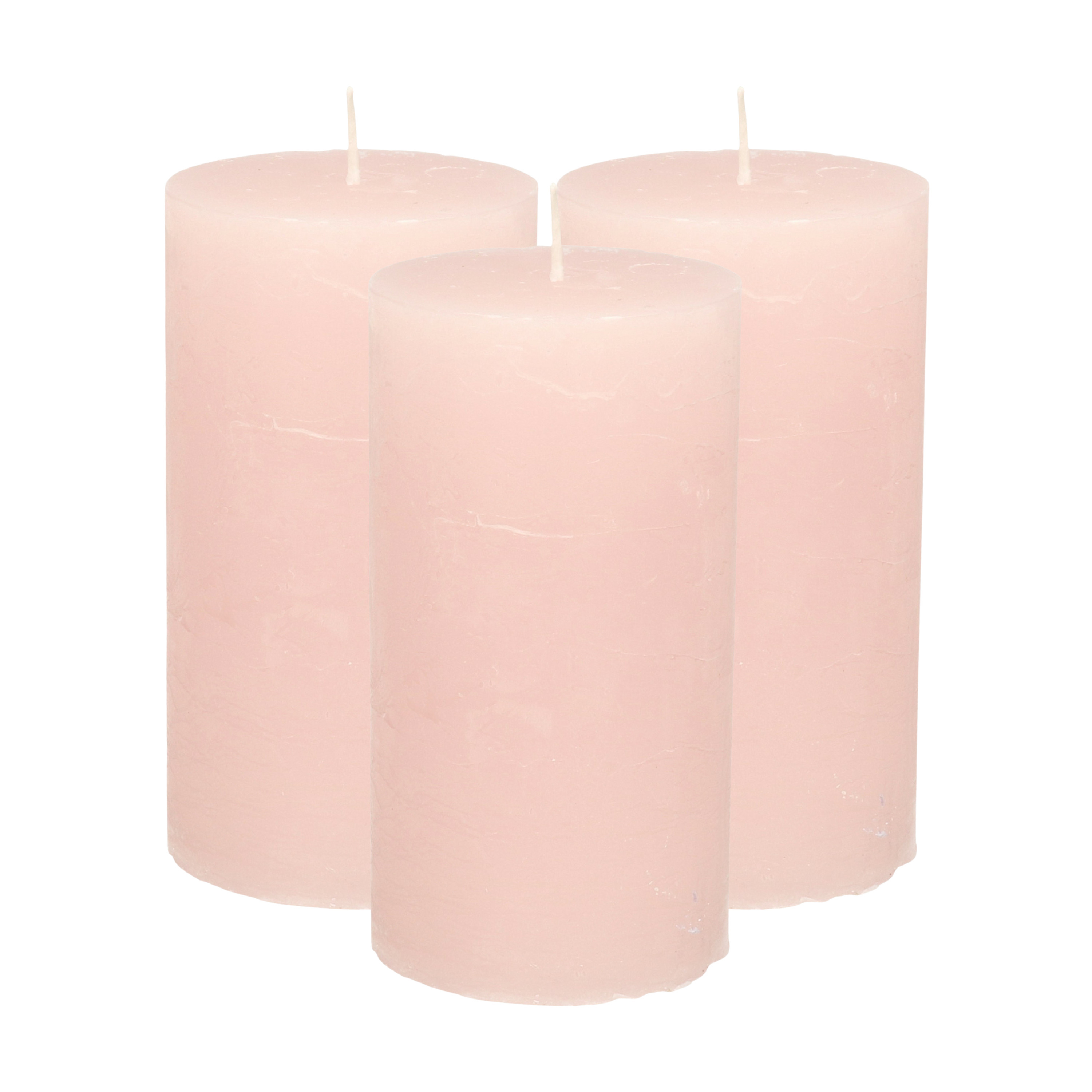Atmosphera Stompkaars -3x - licht roze - 7 x 13 cm - cilinderkaars - rustiek model -