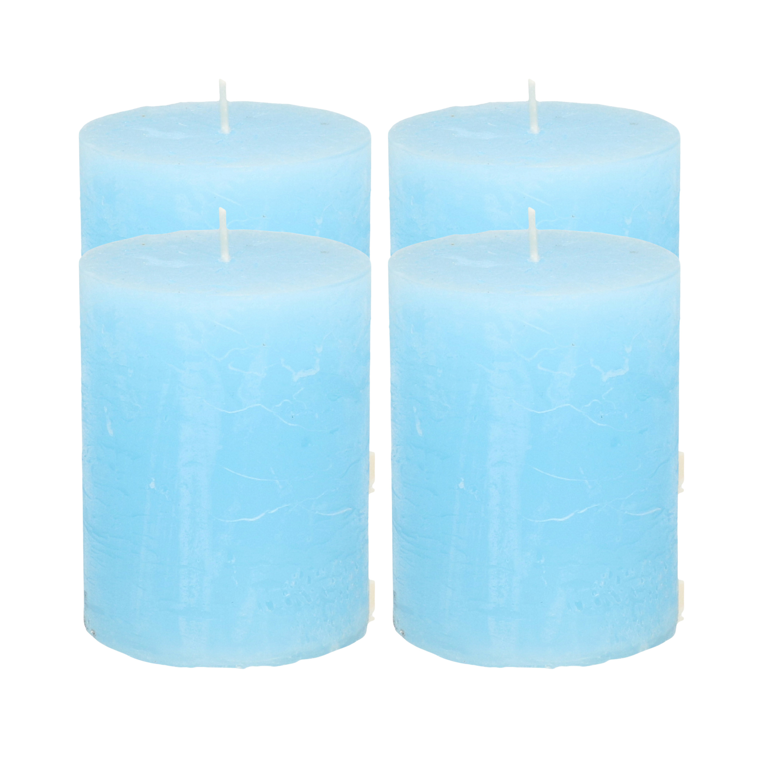 Atmosphera Stompkaars - 4x - licht blauw - 7 x 9 cm - middel rustiek model - cilinderkaars - kaa -