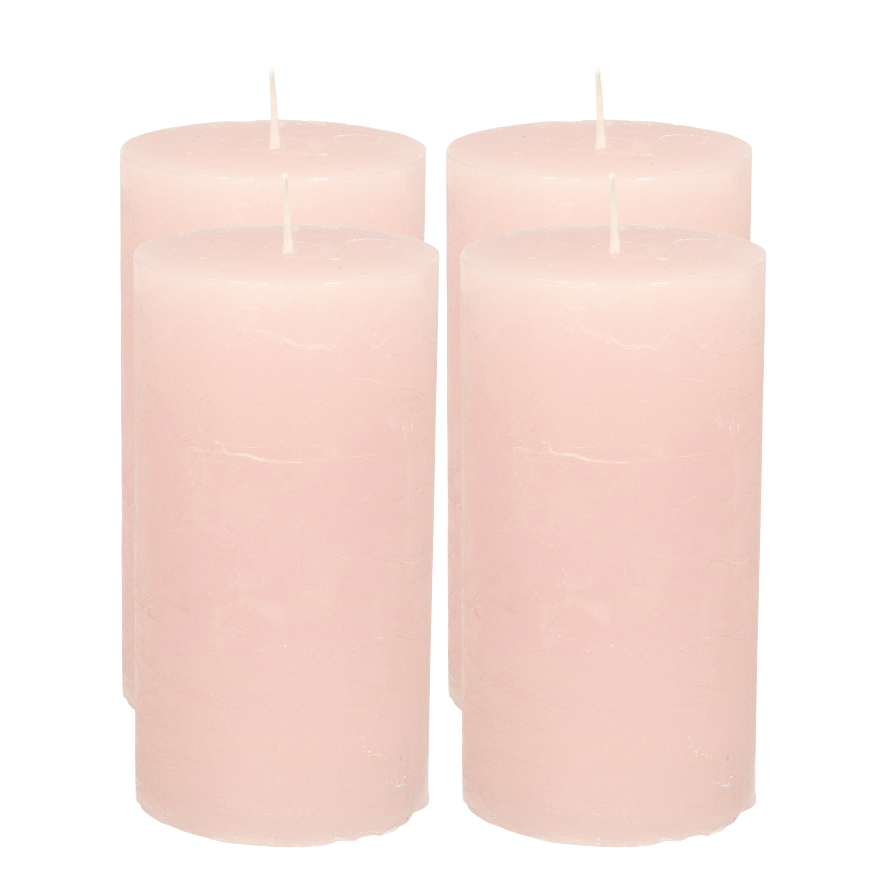 Atmosphera Stompkaars/cilinderkaars - 4x - licht roze - 7 x 13 cm - rustiek model -