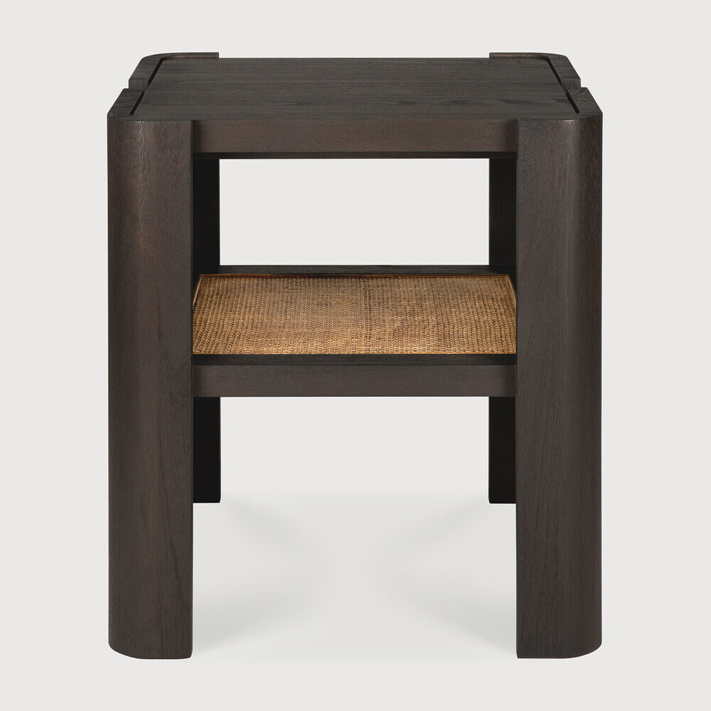 Ethnicraft Vierkante Bijzettafel Panel Gevernist Teakhout en Rattan, 45 x 45cm - Donkerbruin