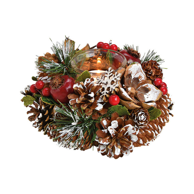 G. Wurm Kaarsenhouder ornament - bruin/rood - hout - 18 cm -