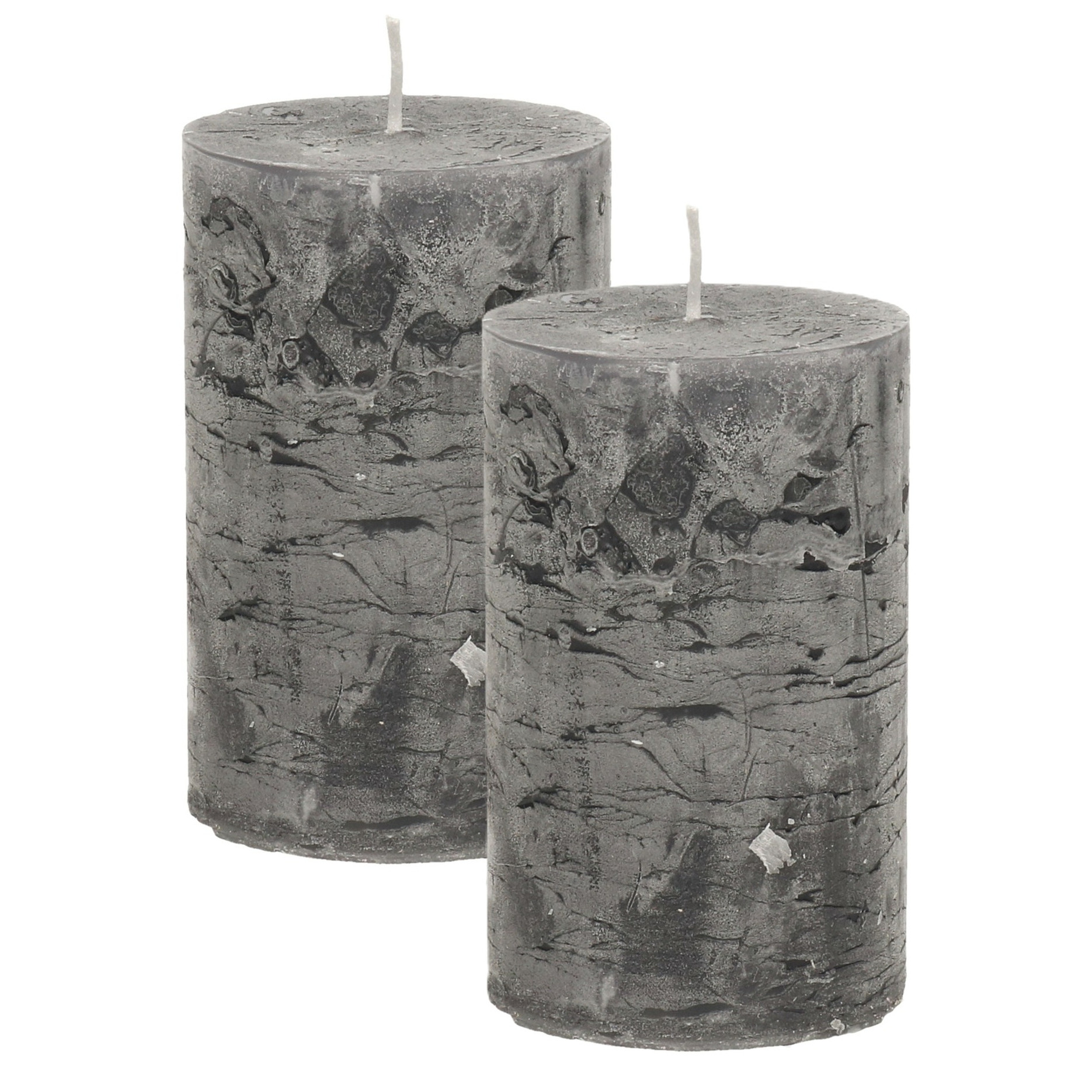 Atmosphera Stompkaars/cilinderkaars - 2x - antraciet - 5 x 8 cm - klein rustiek model -