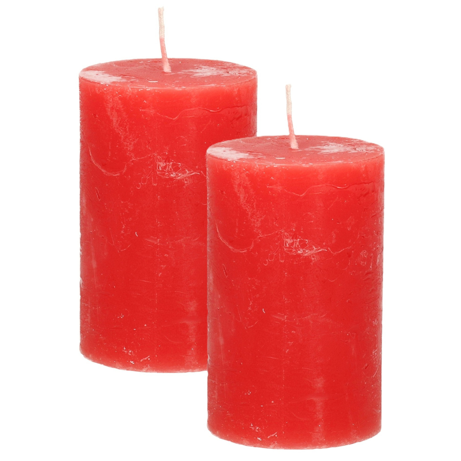 Atmosphera Stompkaars/cilinderkaars - 2x - rood - 5 x 8 cm - klein rustiek model -