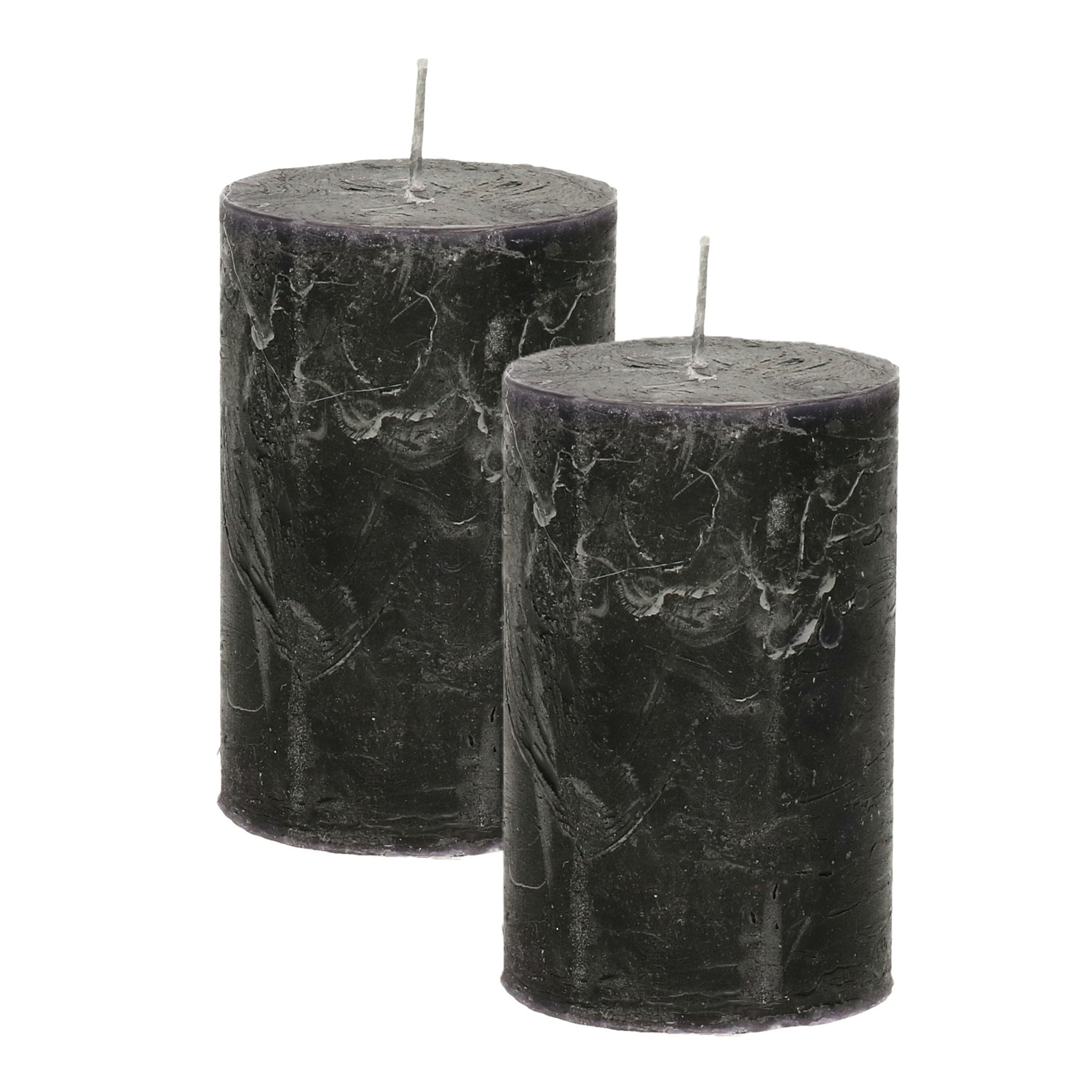 Atmosphera Stompkaars/cilinderkaars - 2x - zwart - 5 x 8 cm - klein rustiek model -