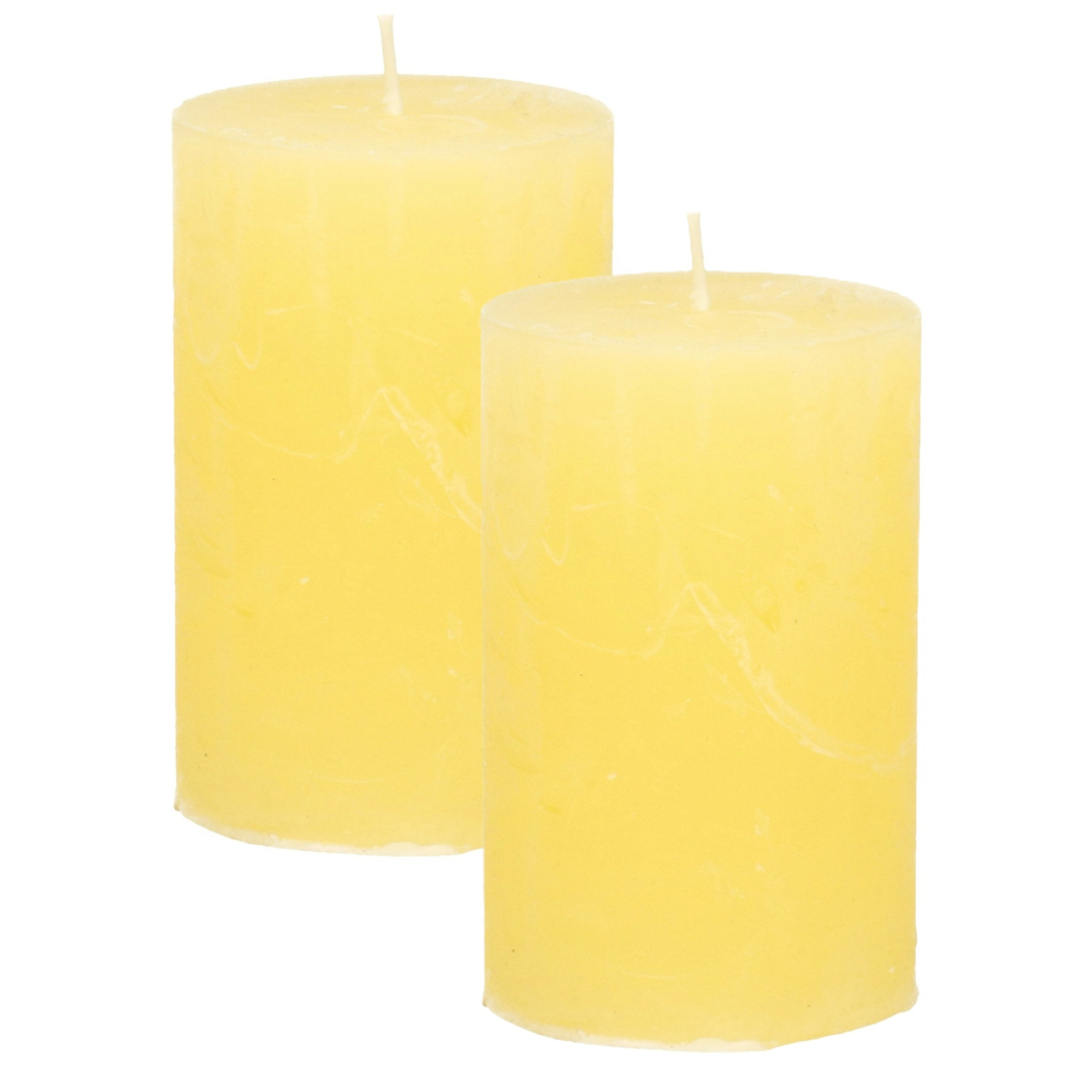 Atmosphera Stompkaars - 2x - geel - 5 x 8 cm - klein rustiek model - cilinderkaars - kaars -