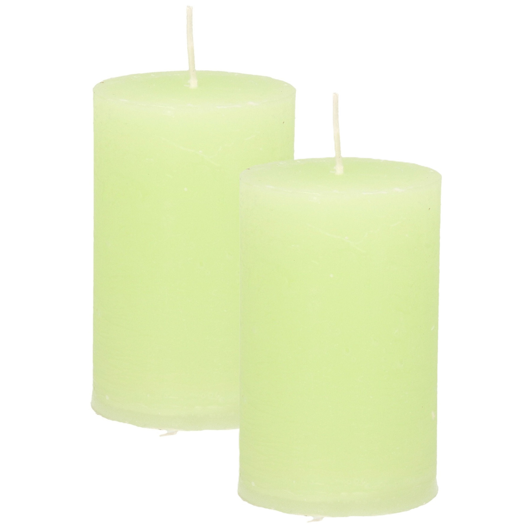 Atmosphera Stompkaars - 2x - lime groen - 5 x 8 cm - klein rustiek model - cilinderkaars - kaars -