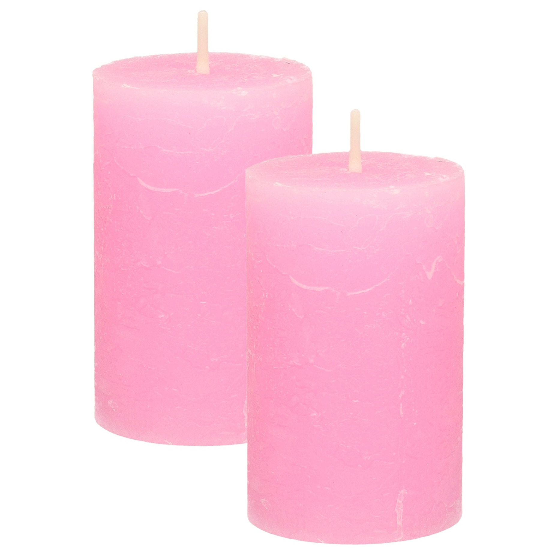 Atmosphera Stompkaars - 2x - roze - 5 x 8 cm - klein rustiek model - cilinderkaars - kaars -