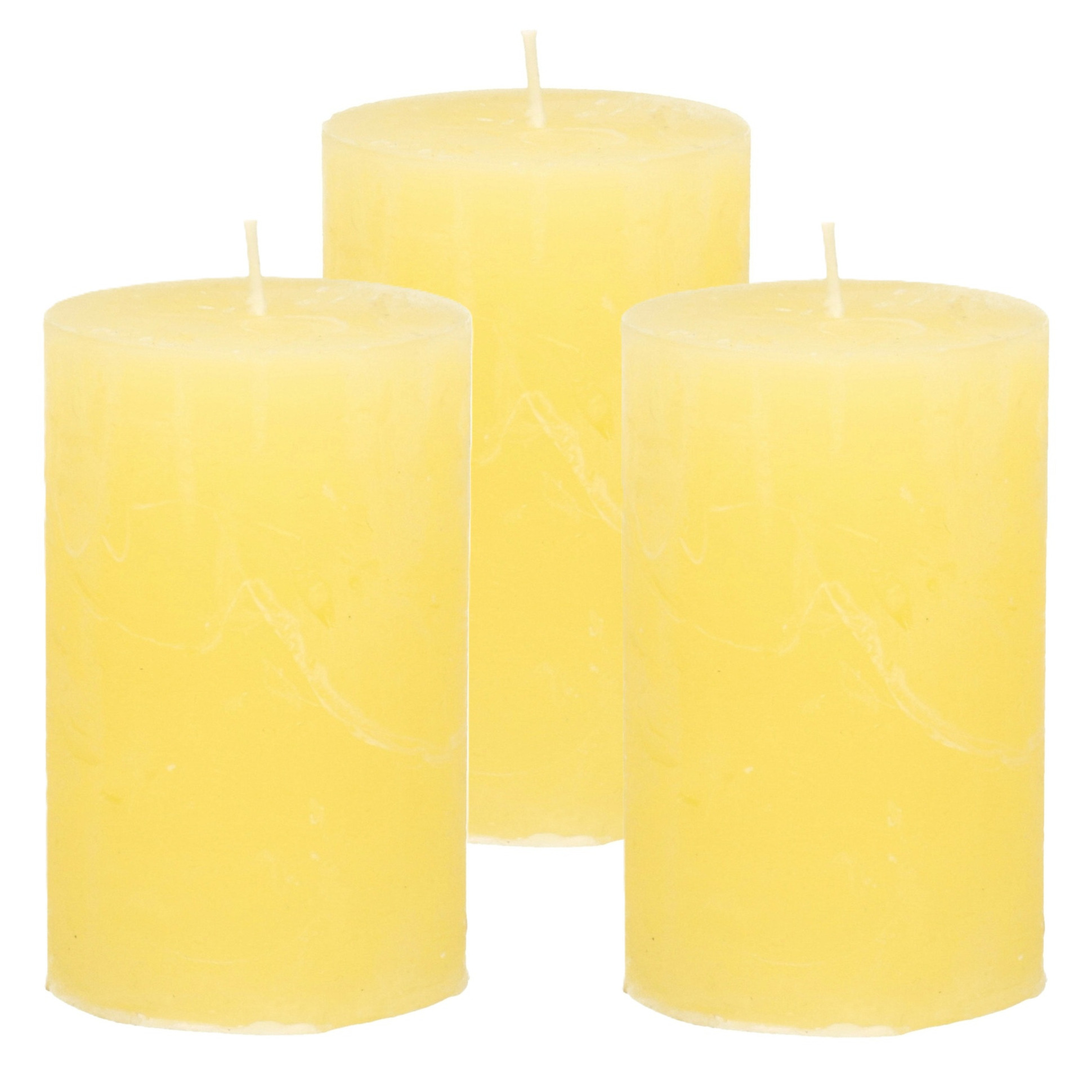 Atmosphera Stompkaars - 3x - geel - 5 x 8 cm - klein rustiek model - cilinderkaars - kaars -