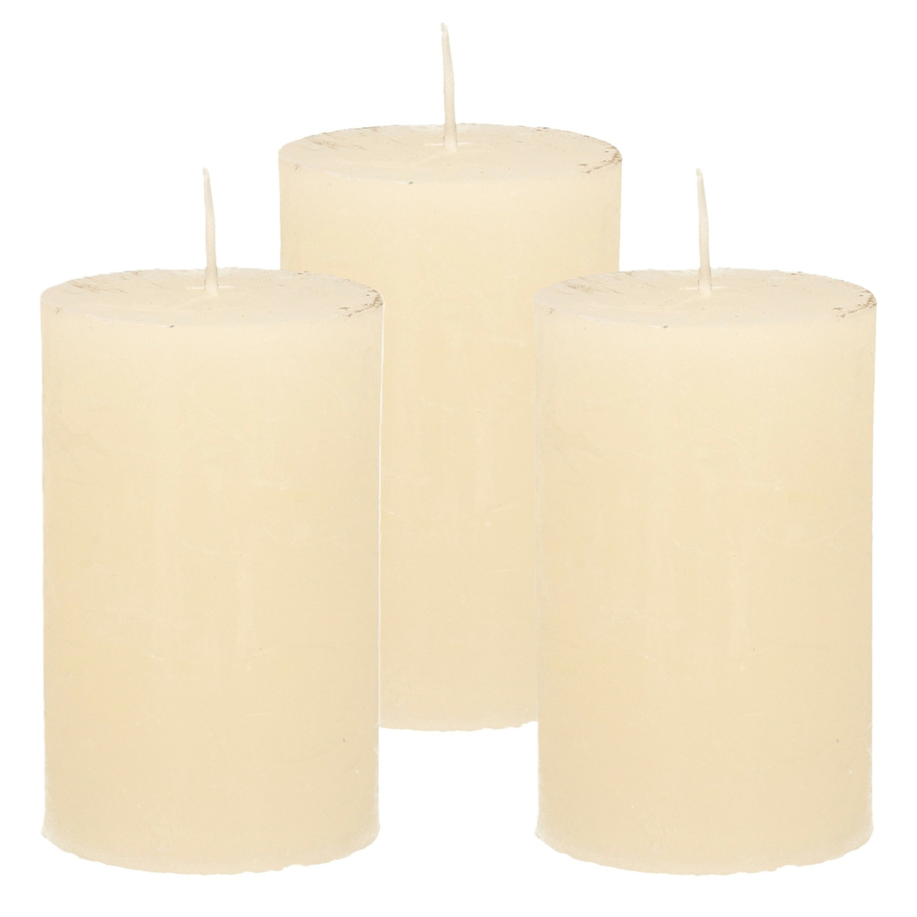 Atmosphera Stompkaars - 3x - ivoor wit - 5 x 8 cm - klein rustiek model - cilinderkaars - kaars -