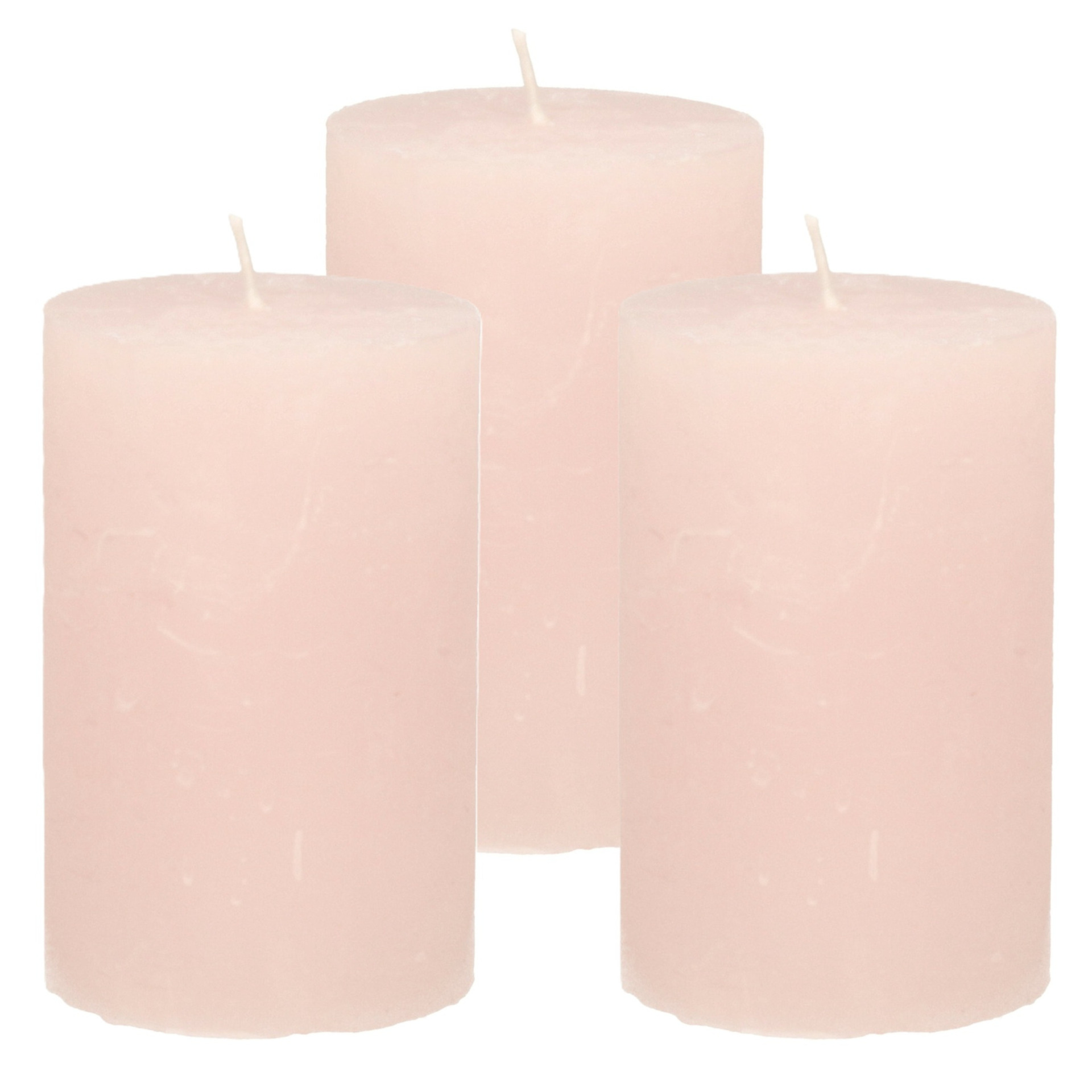 Atmosphera Stompkaars - 3x - licht roze - 5 x 8 cm - klein rustiek model - cilinderkaars - kaars -