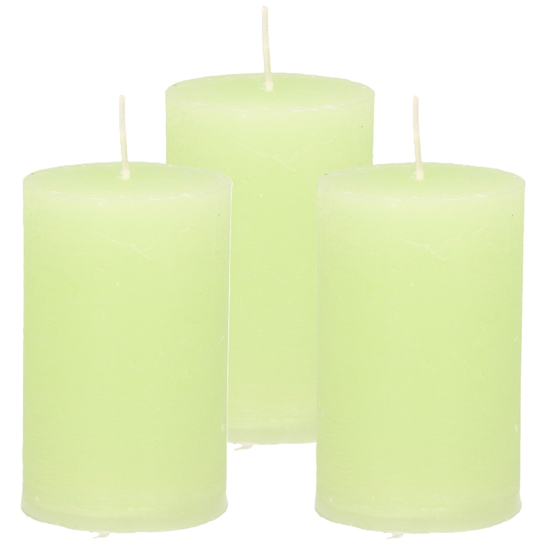 Atmosphera Stompkaars - 3x - lime groen - 5 x 8 cm - klein rustiek model - cilinderkaars - kaars -