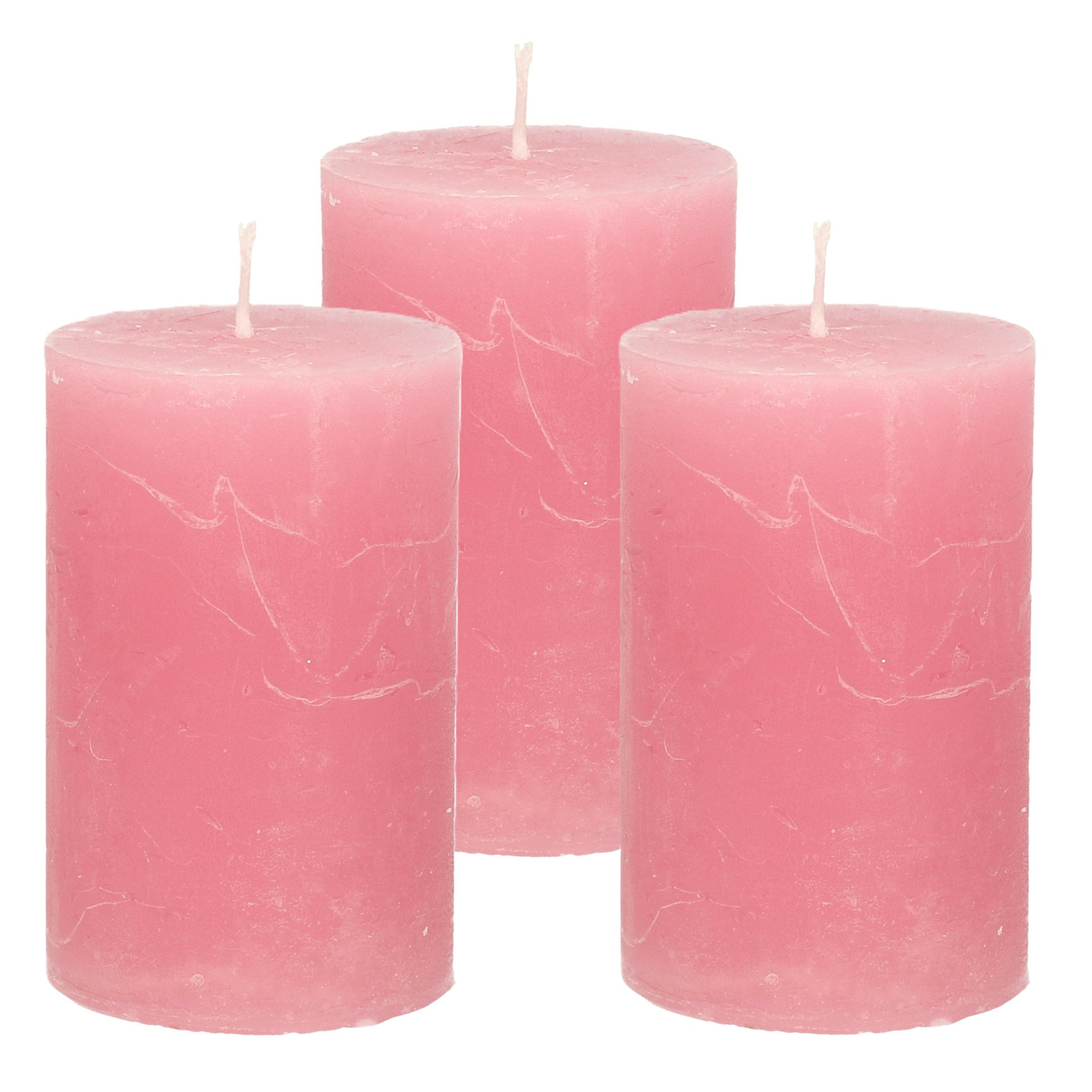Atmosphera Stompkaars - 3x - oudroze - 5 x 8 cm - klein rustiek model - cilinderkaars - kaars -