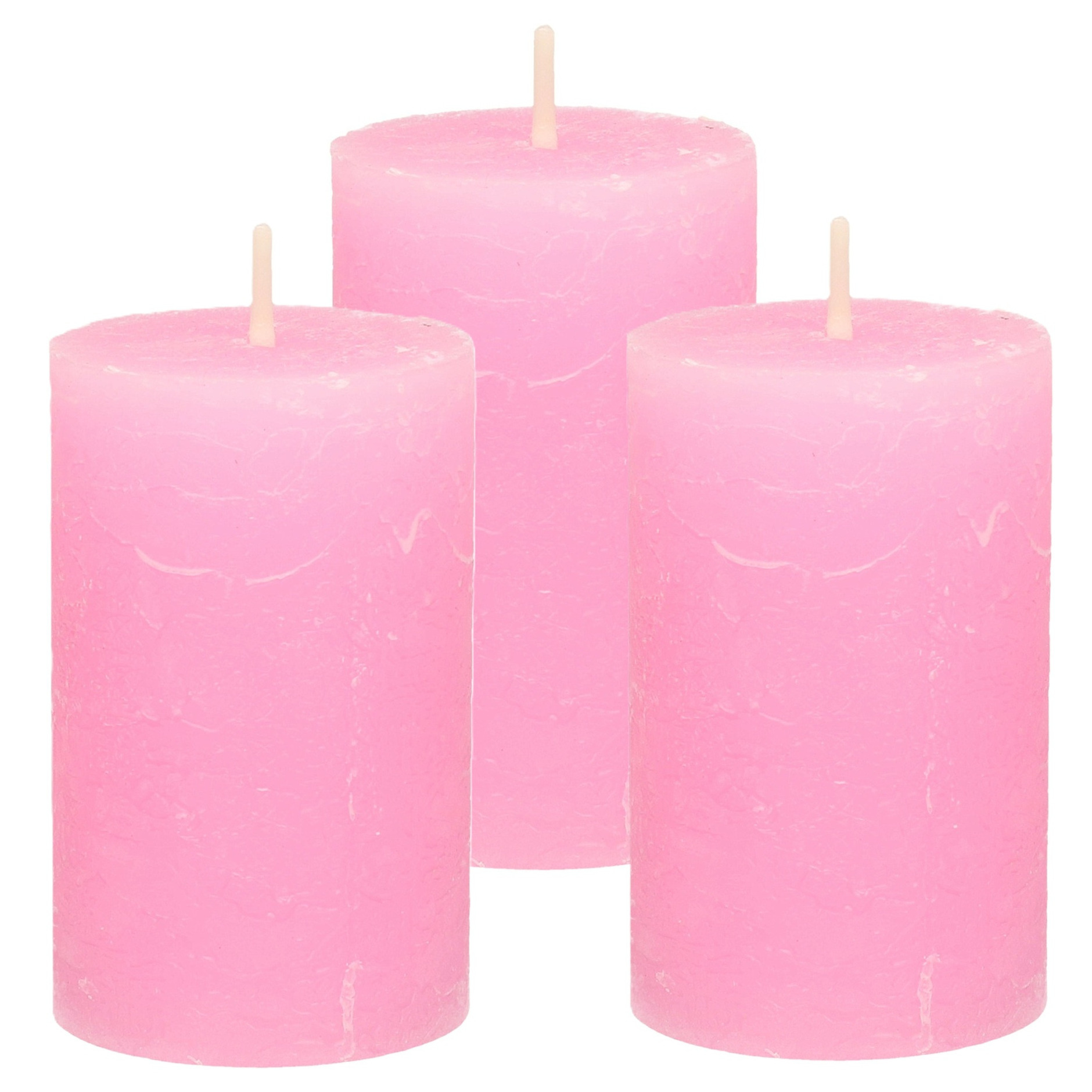 Atmosphera Stompkaars - 3x - roze - 5 x 8 cm - klein rustiek model - cilinderkaars - kaars -