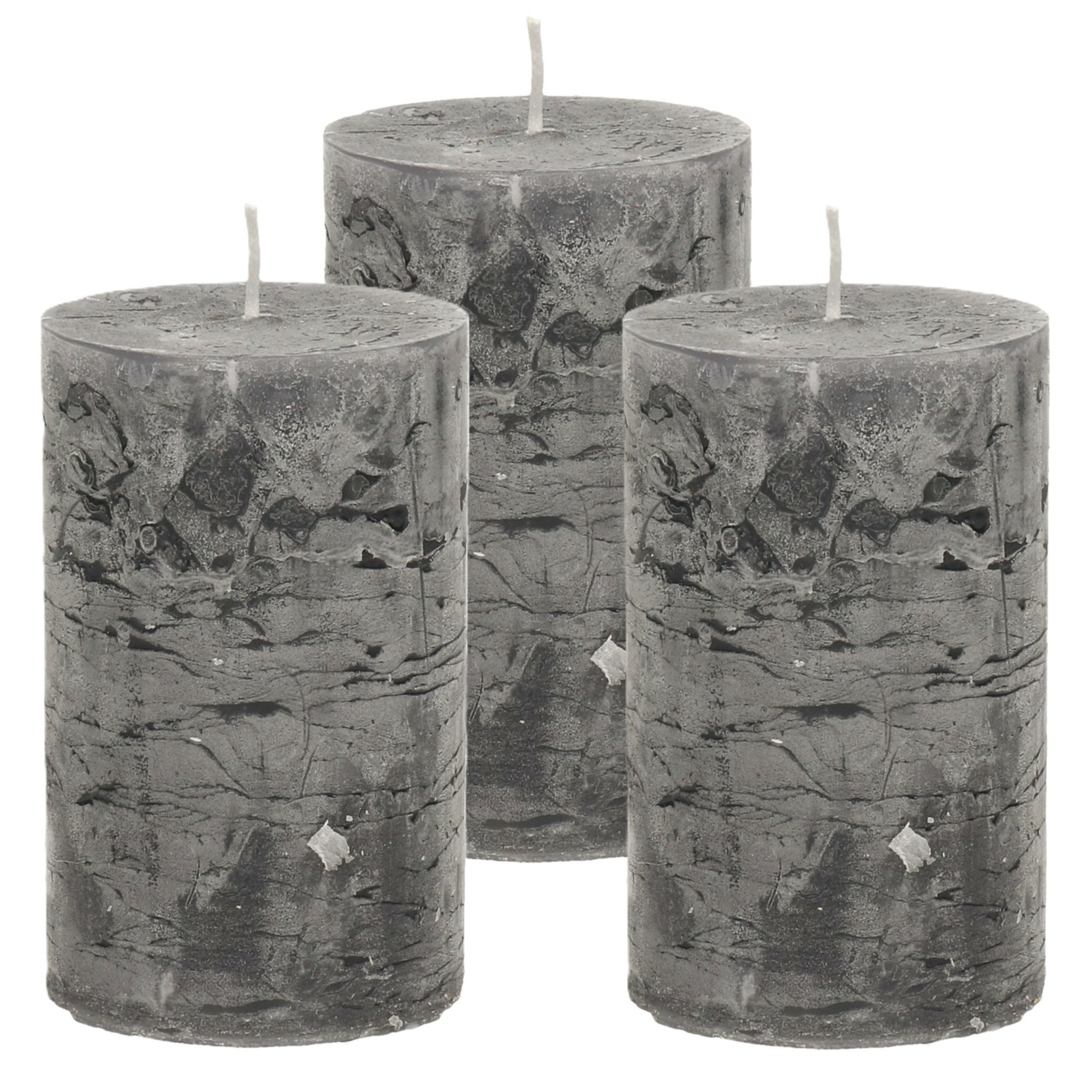 Atmosphera Stompkaars/cilinderkaars - 3x - antraciet - 5 x 8 cm - klein rustiek model -