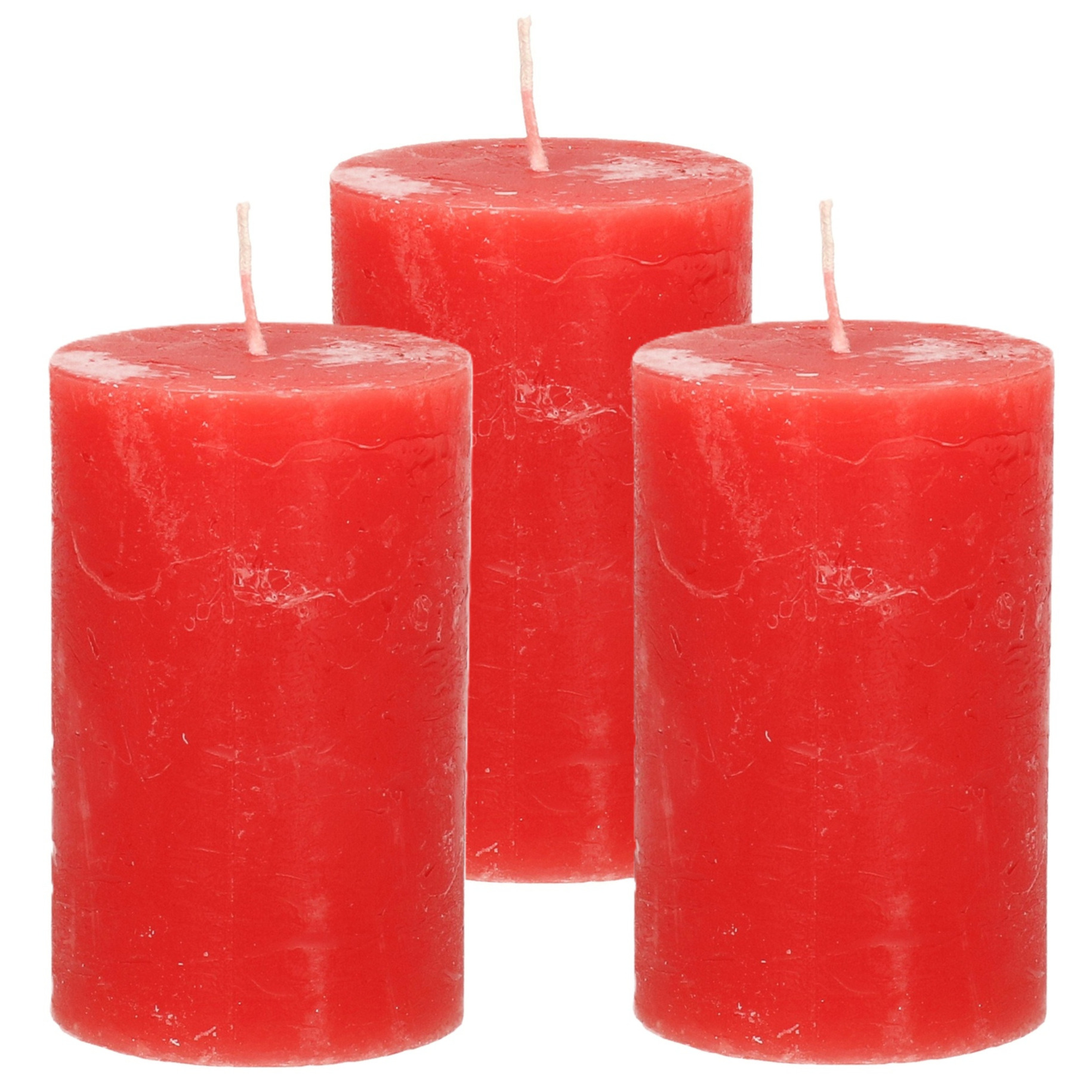 Atmosphera Stompkaars/cilinderkaars - 3x - rood - 5 x 8 cm - klein rustiek model -