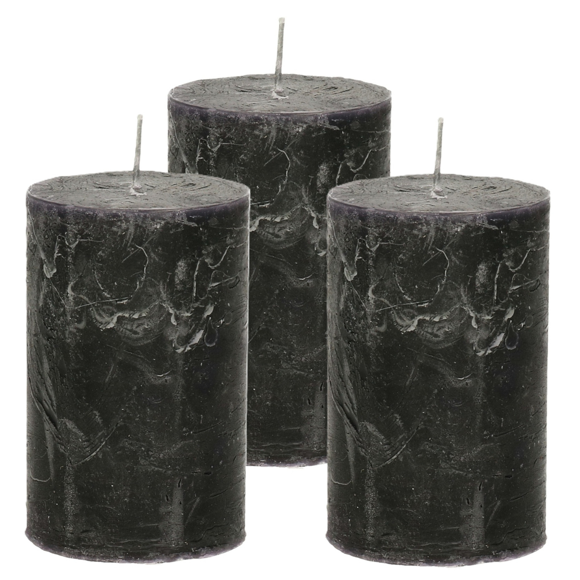 Atmosphera Stompkaars/cilinderkaars - 3x - zwart - 5 x 8 cm - klein rustiek model -