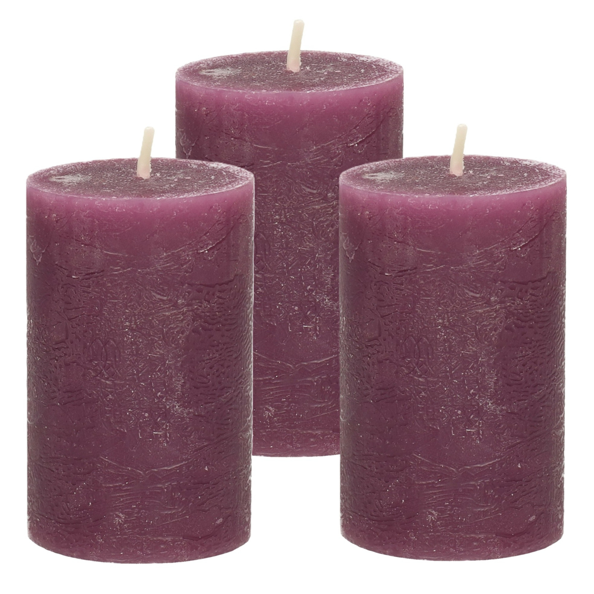 Atmosphera Stompkaars - 3x - bordeaux rood - 5 x 8 cm - klein rustiek model - cilinderkaars - kaars -