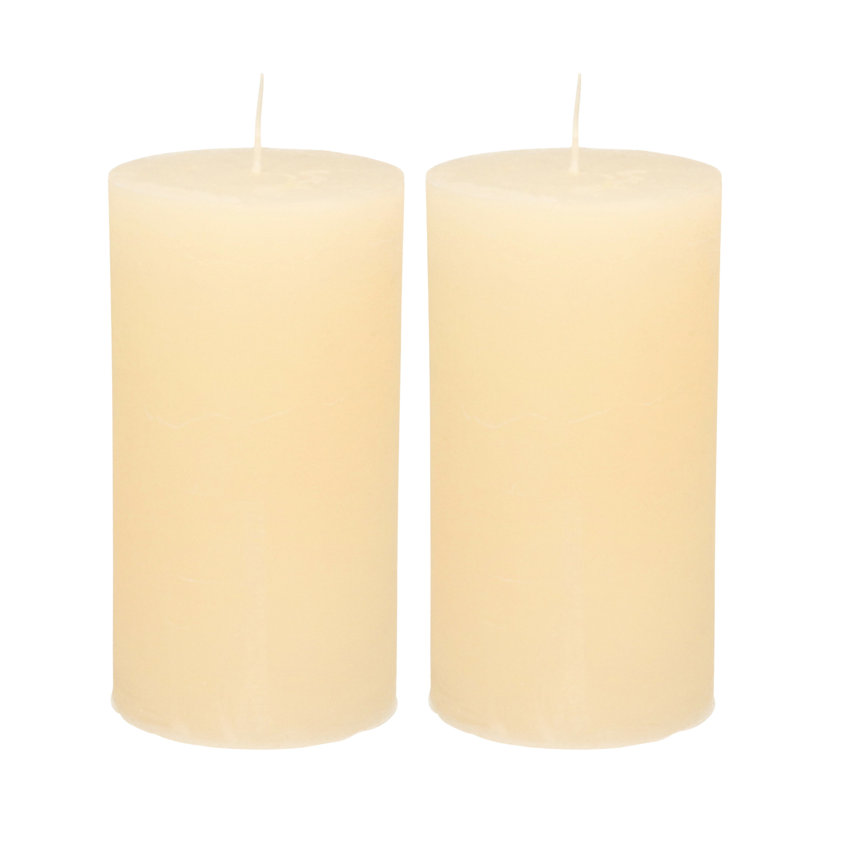 Atmosphera Stompkaars/cilinderkaars - 2x - ivoor wit - 7 x 13 cm - rustiek model -