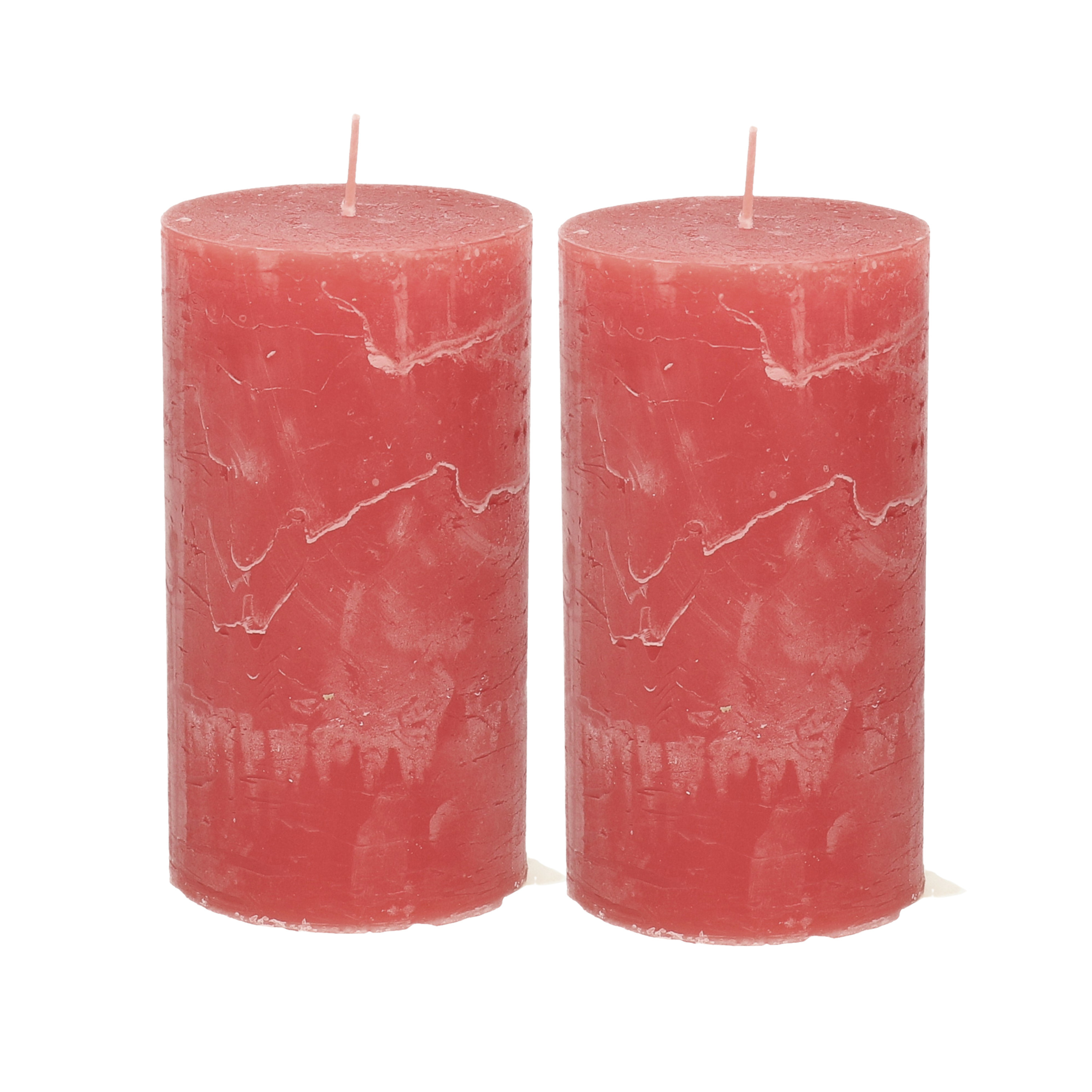 Atmosphera Stompkaars/cilinderkaars - 2x - rood - 7 x 13 cm - rustiek model -
