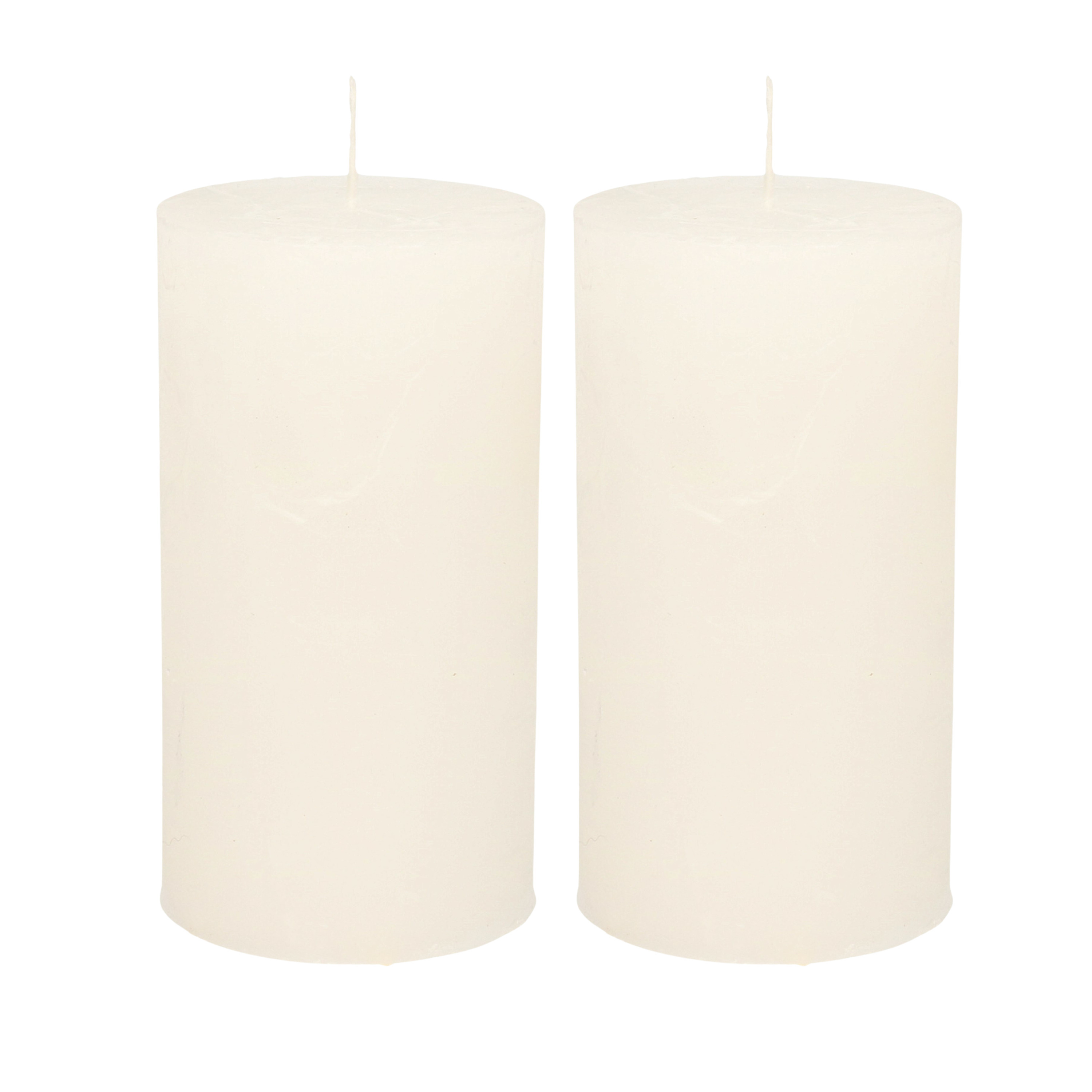 Atmosphera Stompkaars/cilinderkaars - 2x - wit - 7 x 13 cm - rustiek model -