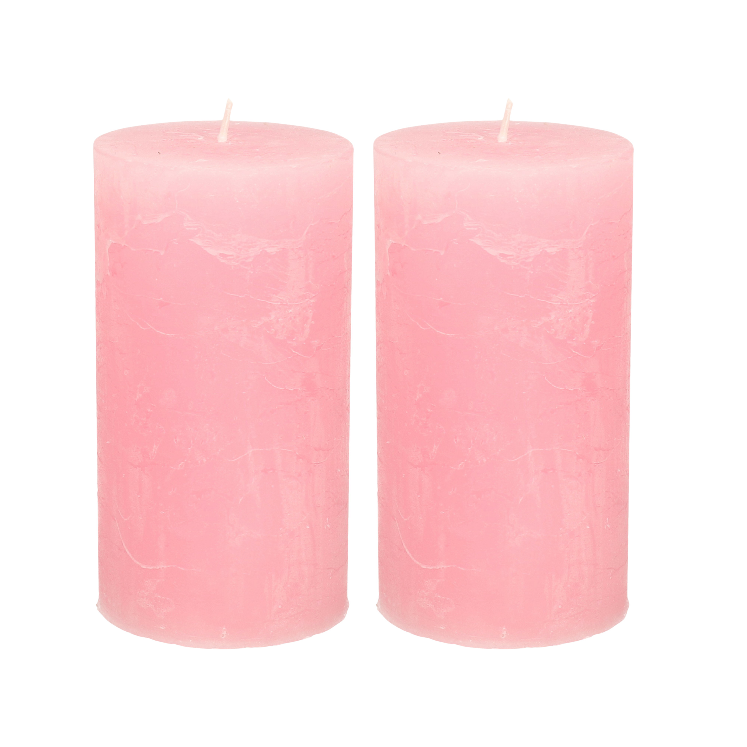 Atmosphera Stompkaars - 2x - roze - 7 x 13 cm - rustiek model - cilinderkaars - kaars -