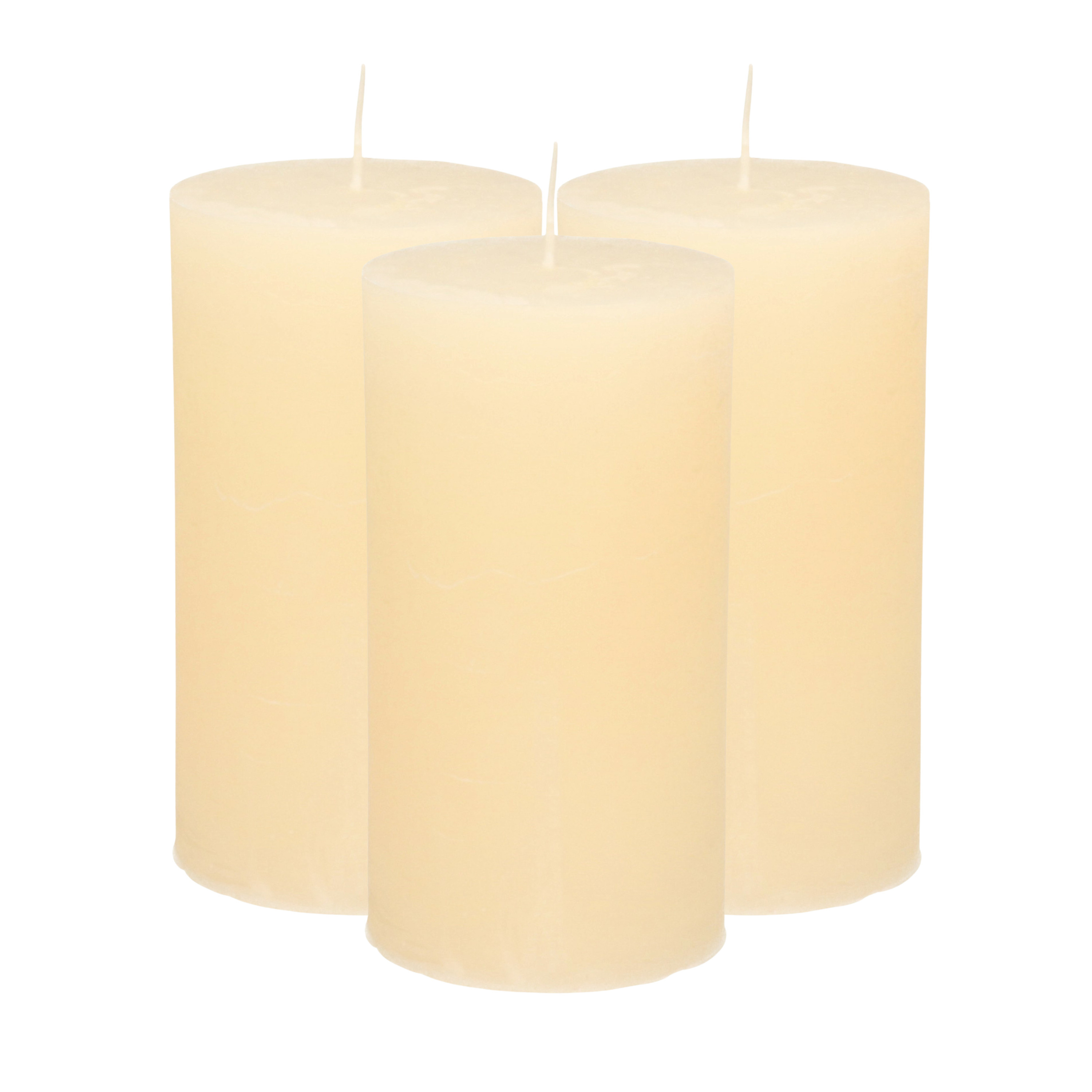 Atmosphera Stompkaars/cilinderkaars - 3x - ivoor wit - 7 x 13 cm - rustiek model -