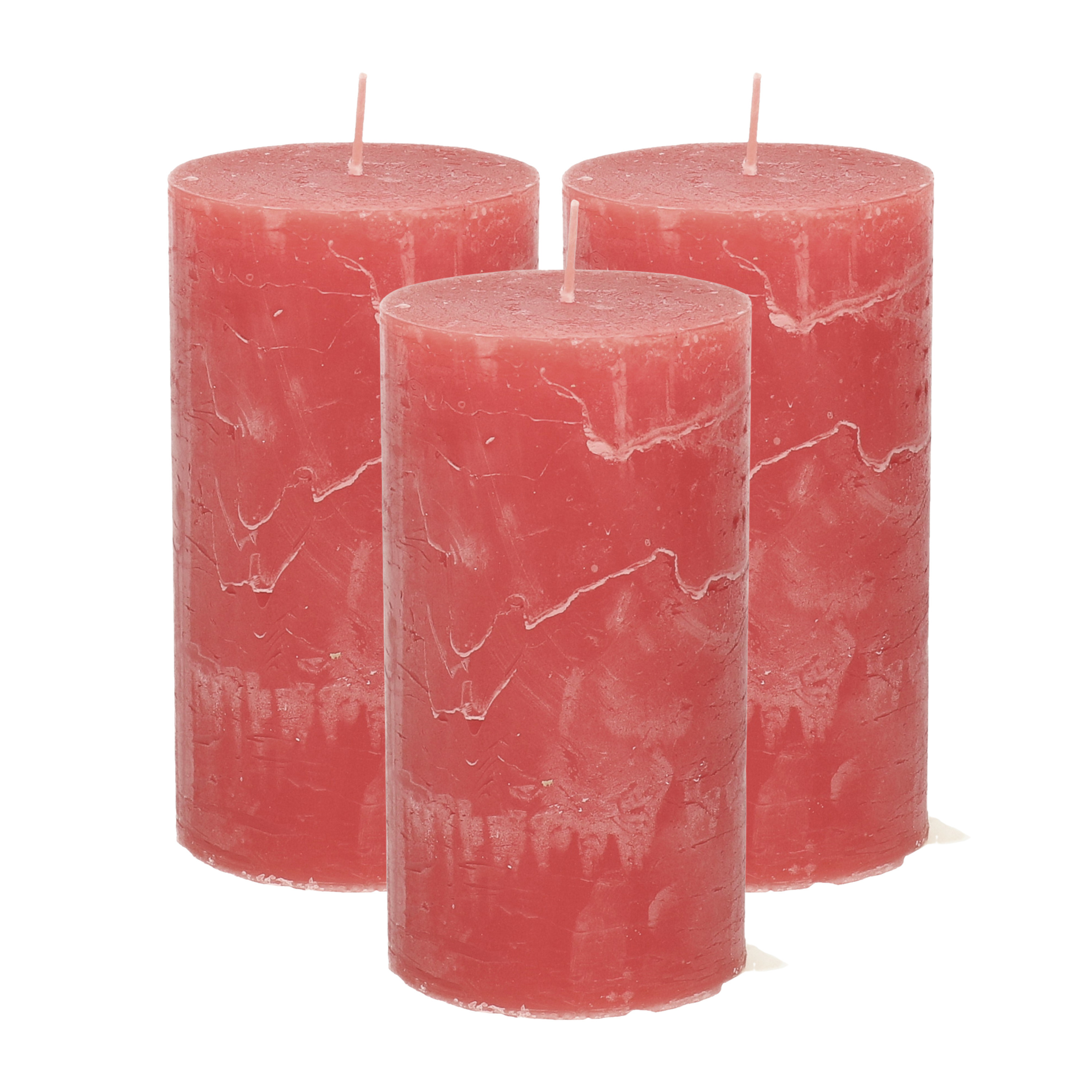 Atmosphera Stompkaars/cilinderkaars - 3x - rood - 7 x 13 cm - rustiek model -