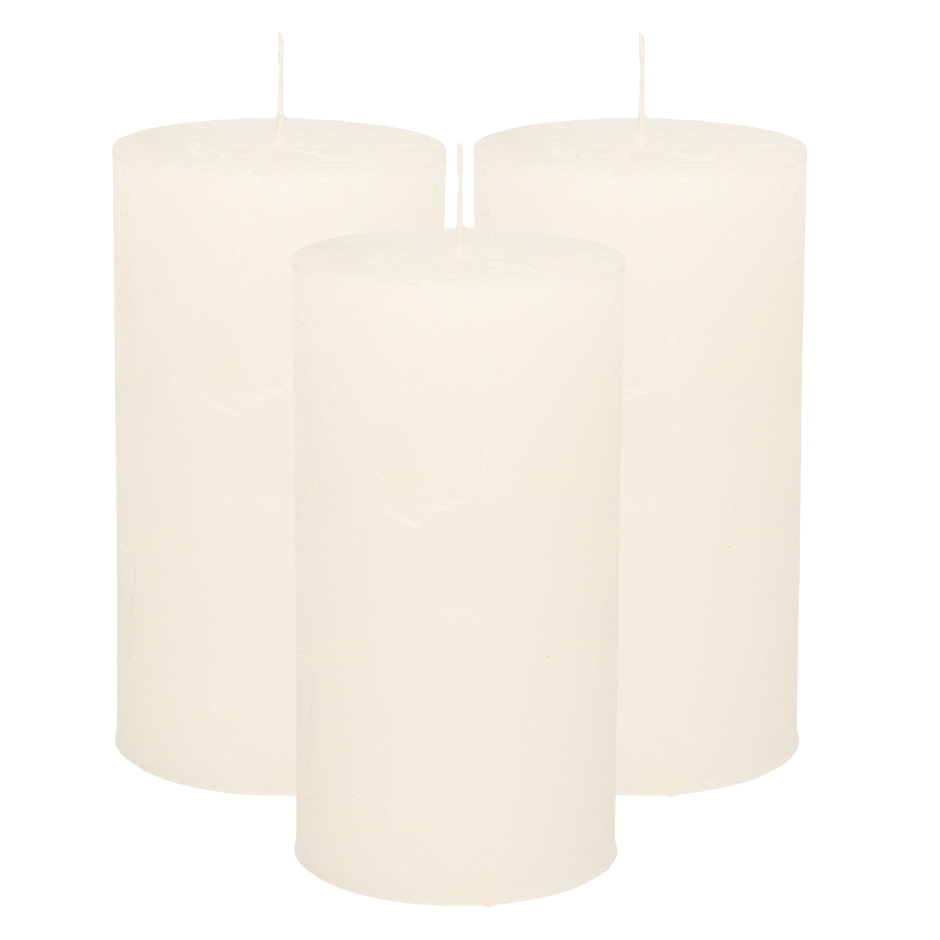 Atmosphera Stompkaars/cilinderkaars - 3x - wit - 7 x 13 cm - rustiek model -