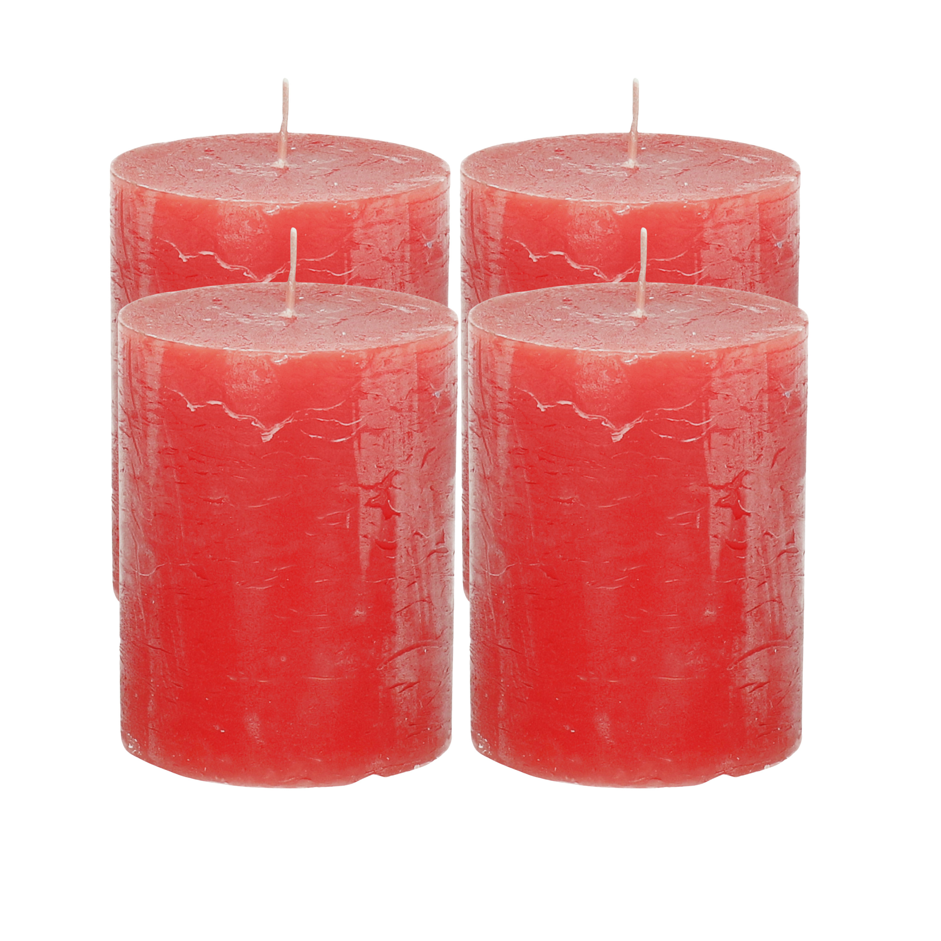 Atmosphera Stompkaars/cilinderkaars - 4x - rood - 7 x 9 cm - middel rustiek model -