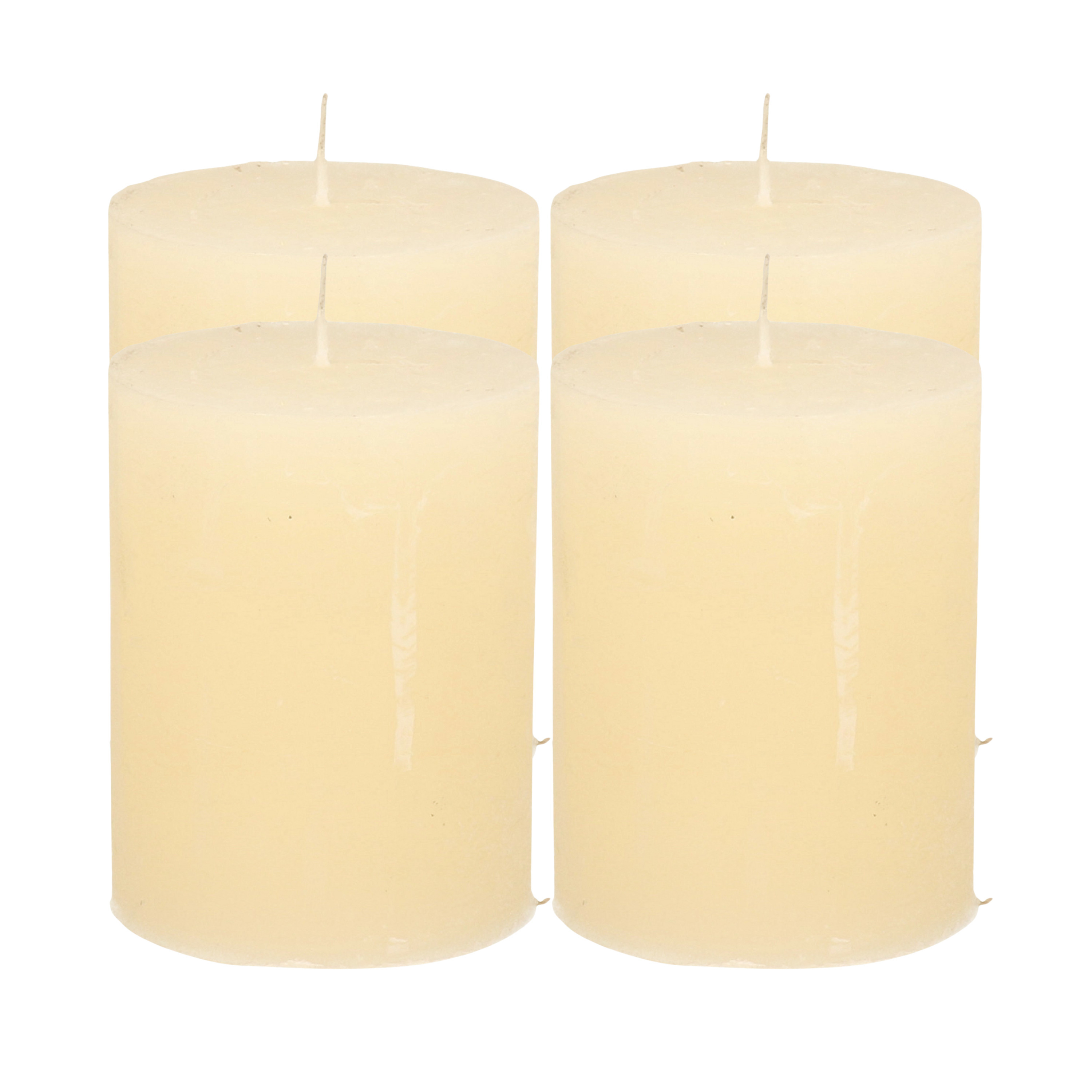 Atmosphera Stompkaars - 4x - ivoor wit - 7 x 9 cm - middel rustiek model - cilinderkaars - kaars -