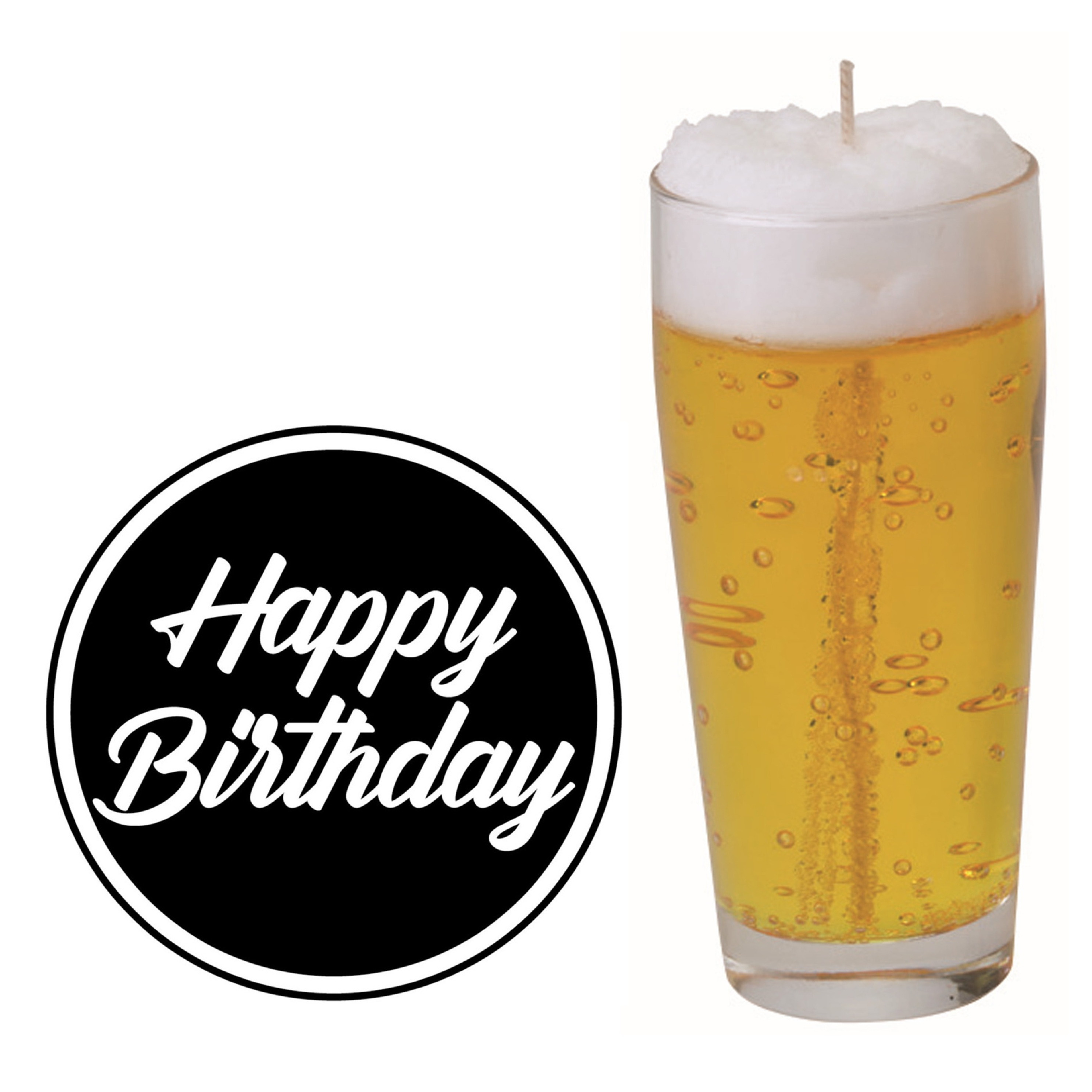 Merkloos Bier fluitje kaars - H13 cm - inclusief 10x st bierviltjes - Happy Birthday - vaderdag - opa - oom -
