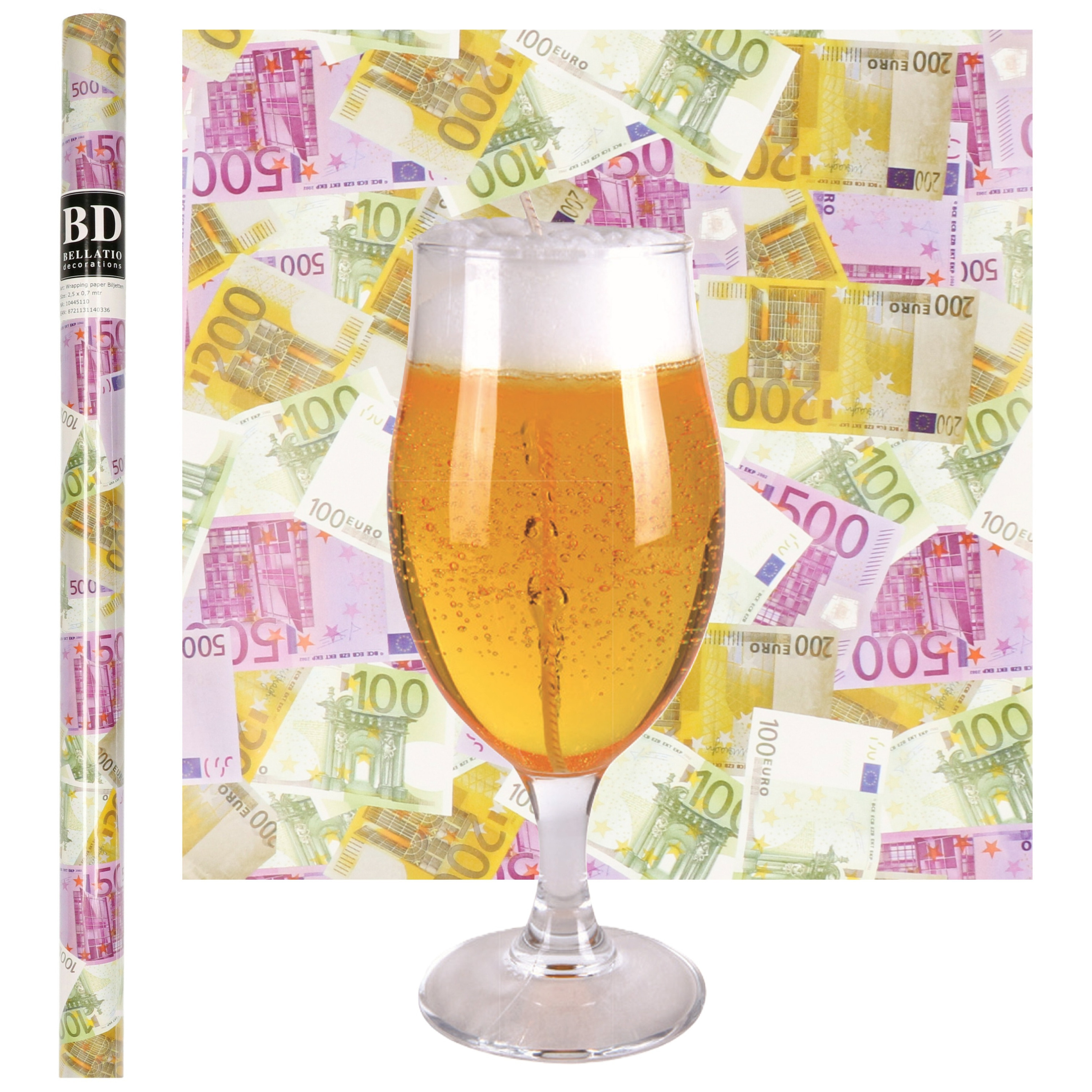 Merkloos Speciaal Bier Kaars - H19 cm met Euro Geld Cadeaupapier - vaderdag - opa - oom -
