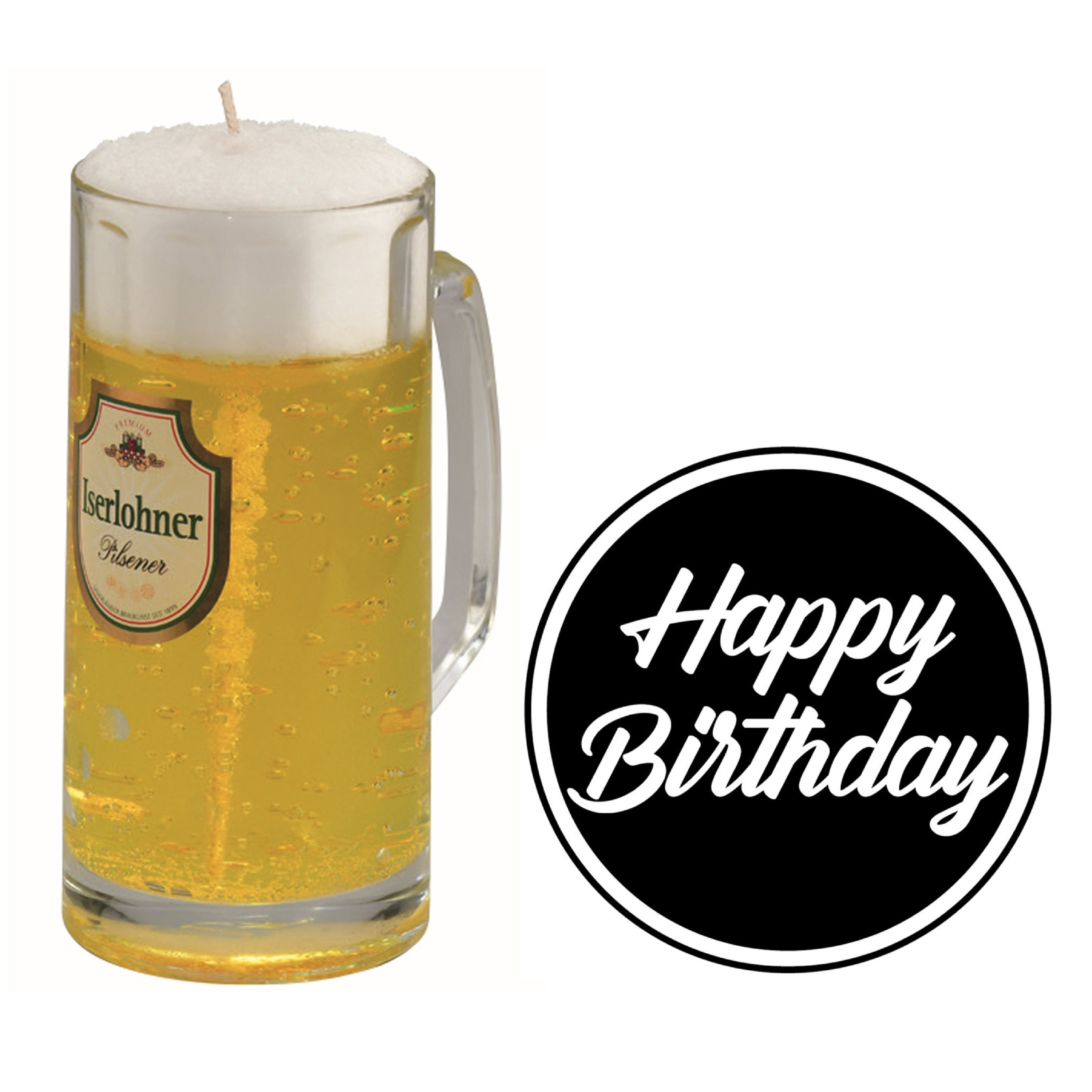 Merkloos Bier kaars - Duits bier - H15 cm - inclusief 10x st bierviltjes - Happy Birthday - vaderdag -