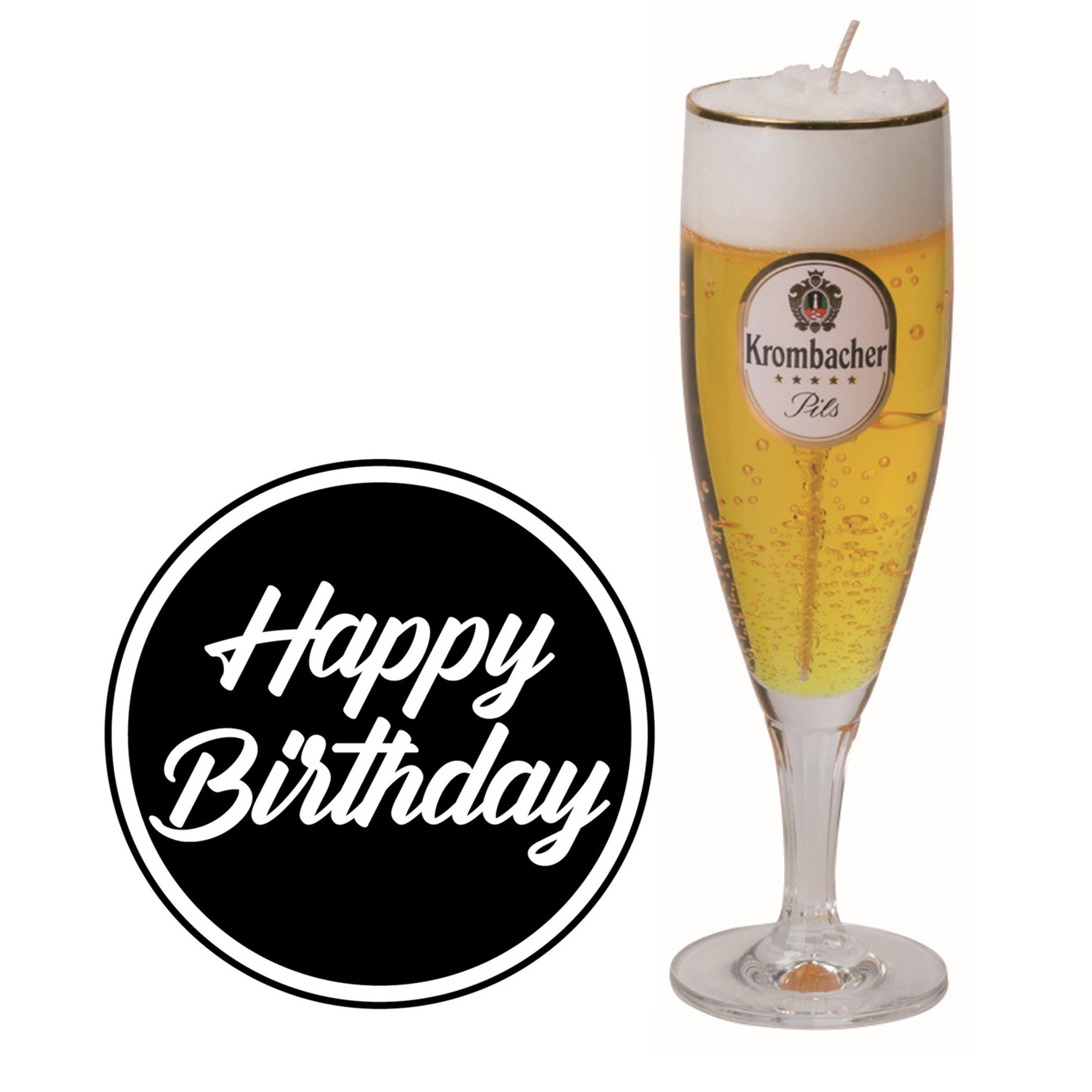 Merkloos Bier kaars - Krombacher - H20 cm - inclusief 10x st bierviltjes - Happy Birthday - vaderdag - opa - -