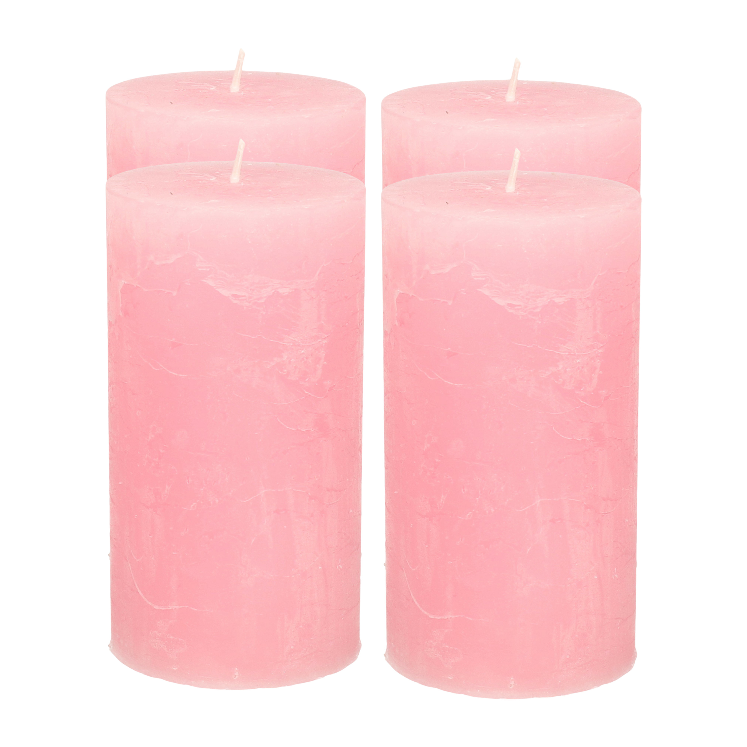 Atmosphera Stompkaars - 4x - roze - 7 x 13 cm - rustiek model - cilinderkaars - kaars -