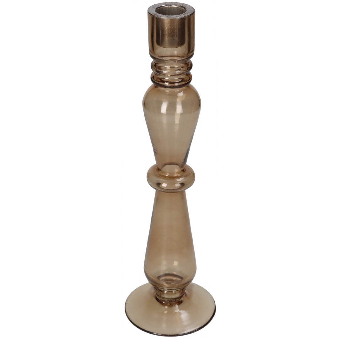 Hd collection Kandelaar glas bruin 7.7x7.7x27 cm  - 