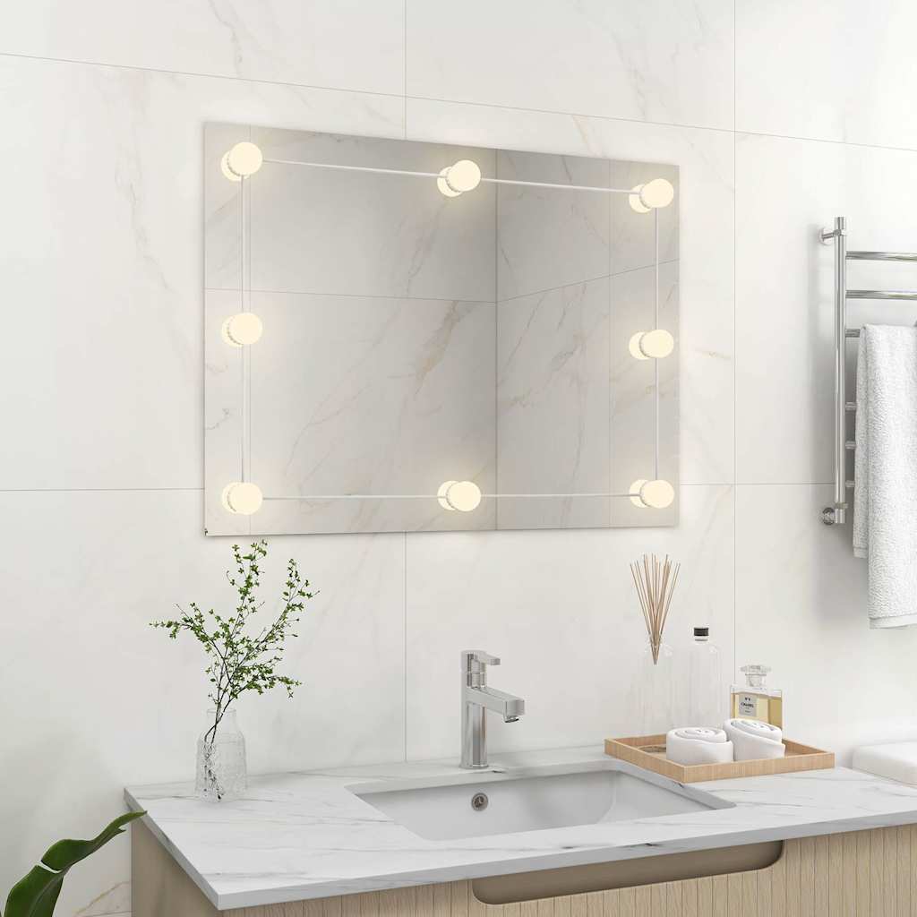 vidaXL Wandspiegel zonder lijst met LED-lampen rechthoekig glas