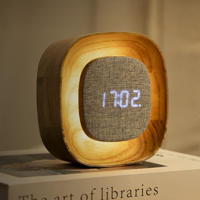 Gingko  Lumos Clock Square White Ash